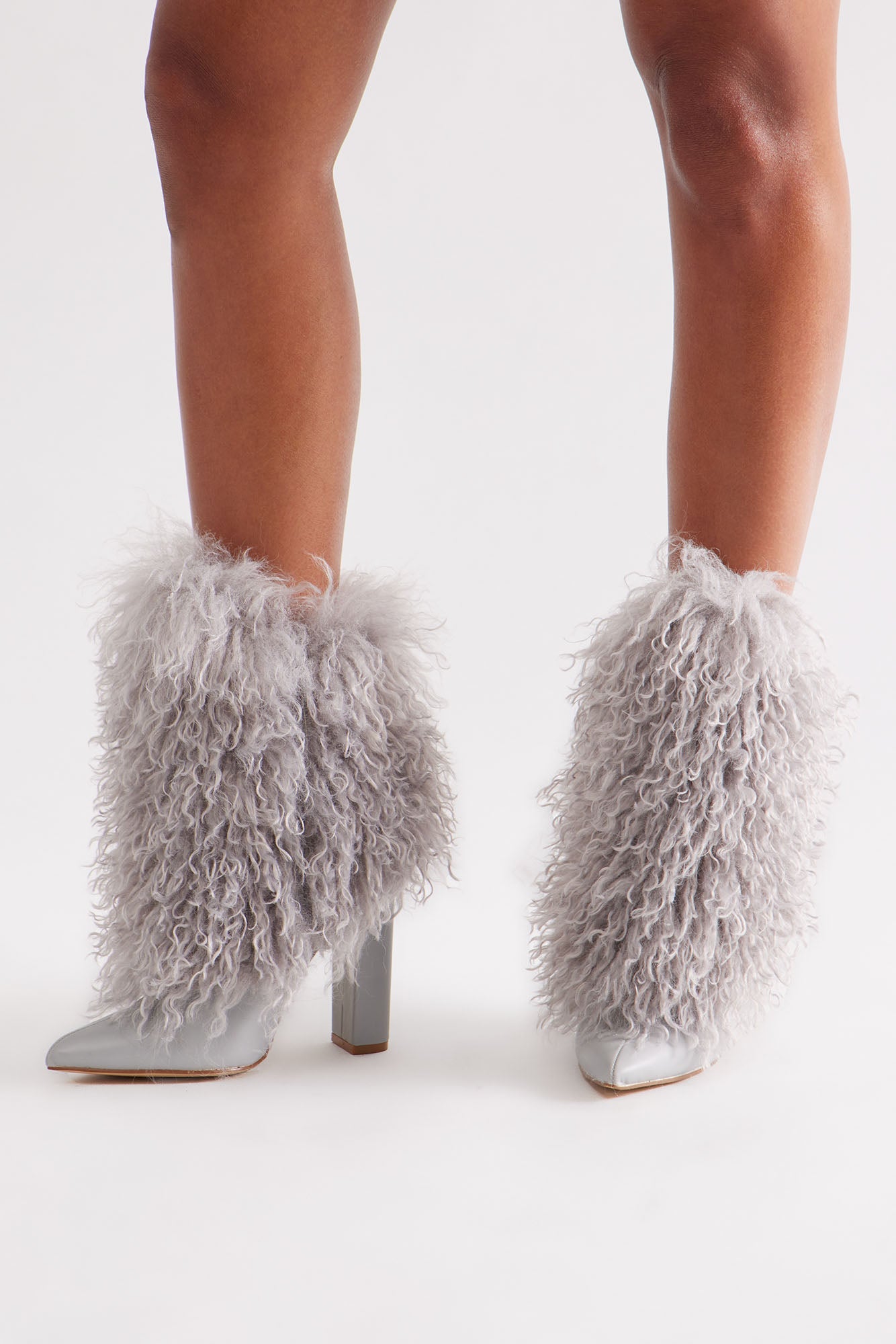 Falls Faux Fur Overlay Booties - Grey