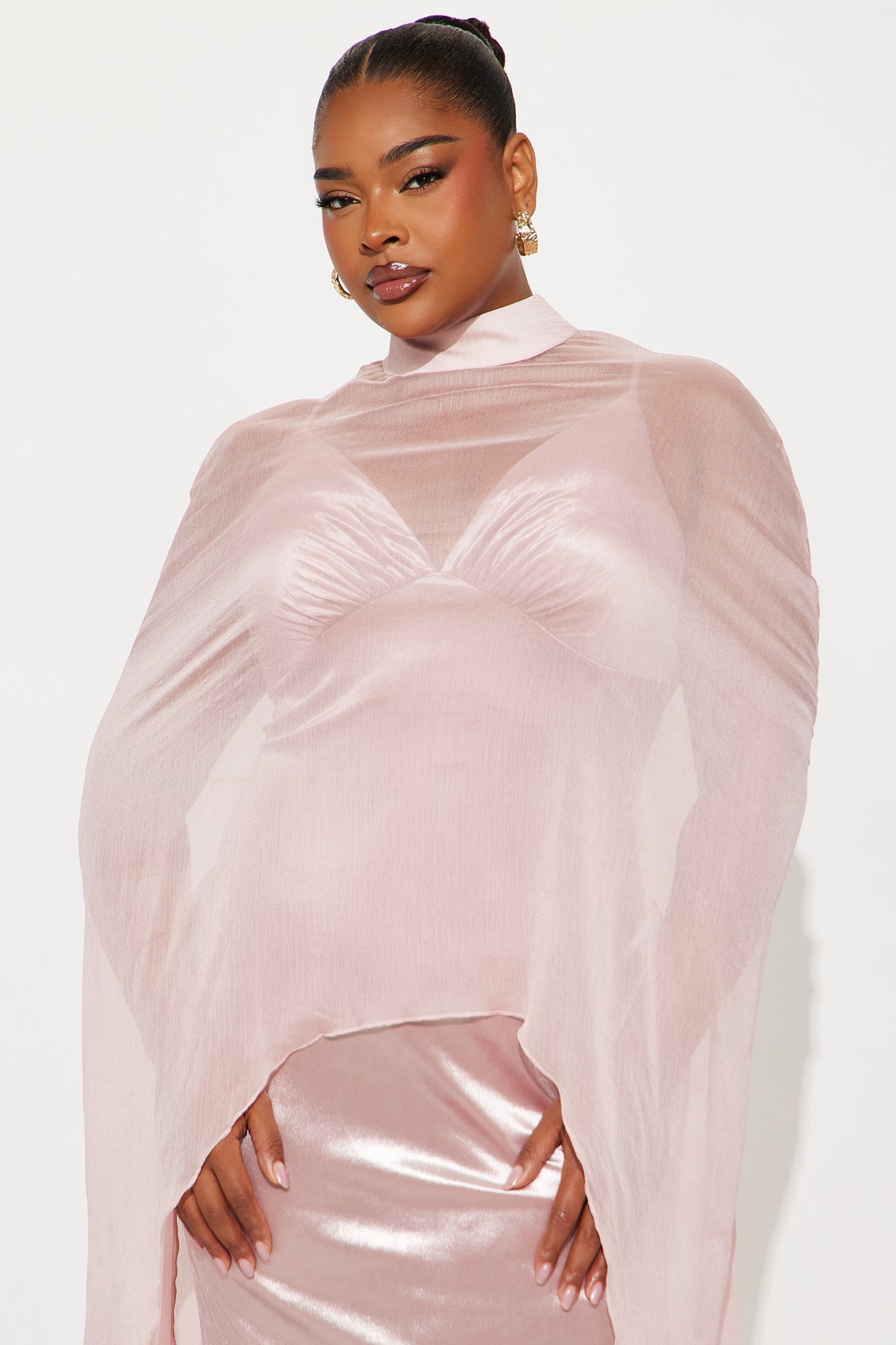 Velvet Pulse Caped Maxi Dress - Mauve