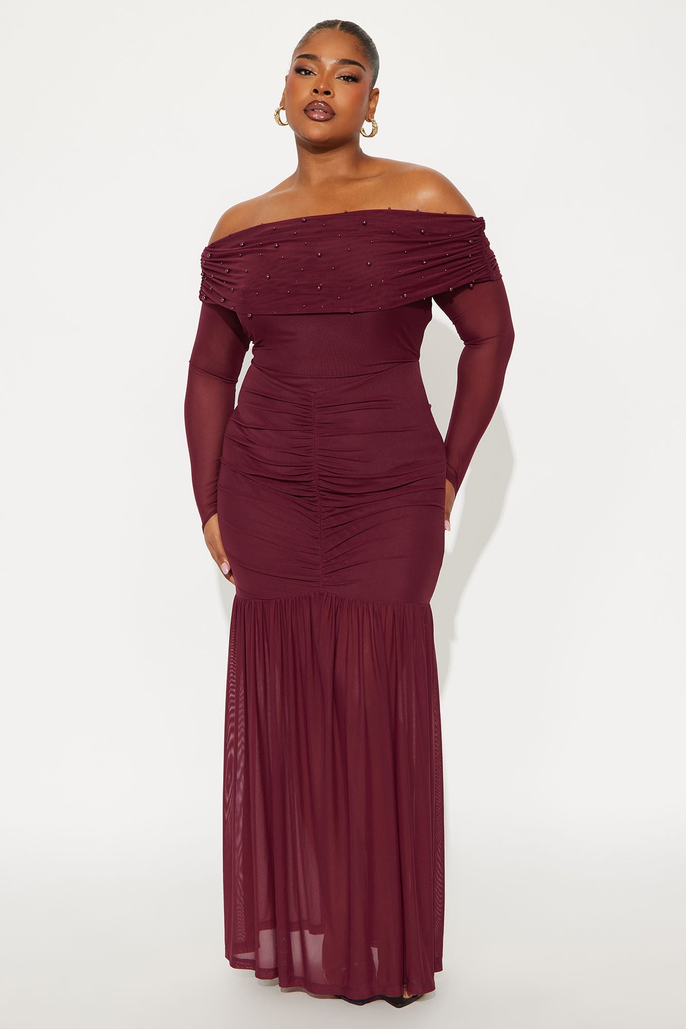 Twin Flame Mesh Maxi Gown - Plum