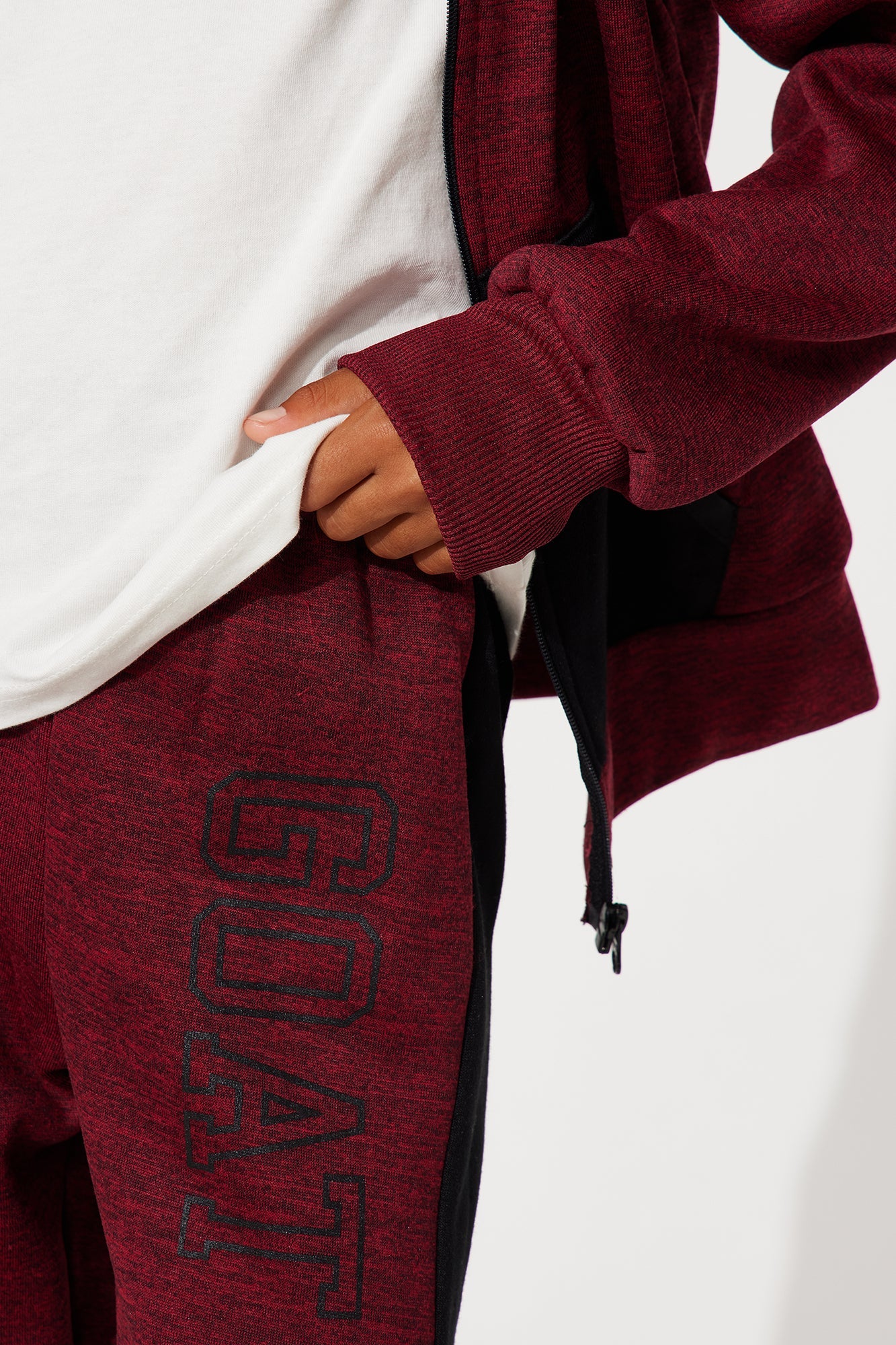 Mini Truly The GOAT Zip Hoodie And Jogger Pant Set - Burgundy