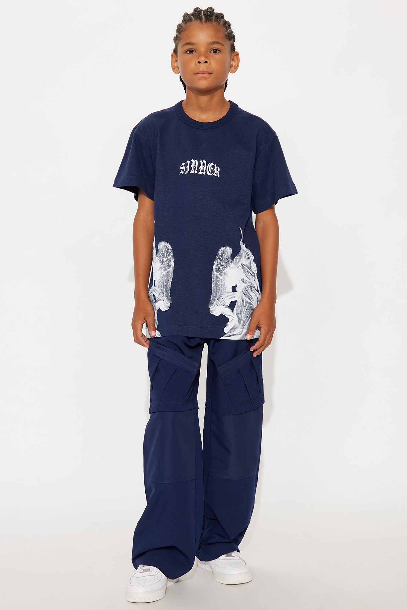Mini Sinner Front Back Tee - Navy