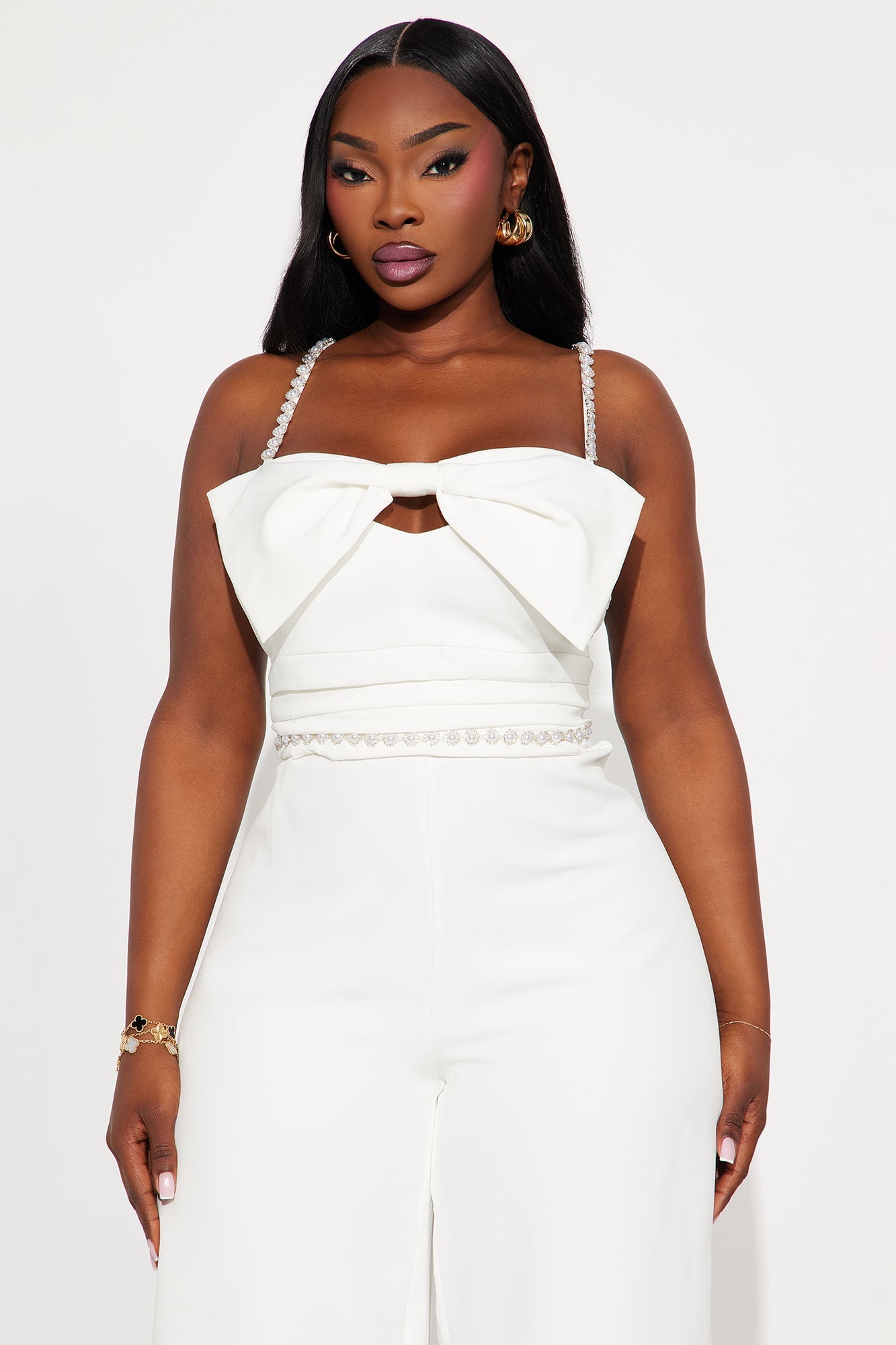 Felicia Embellished Bow Jumpsuit - White