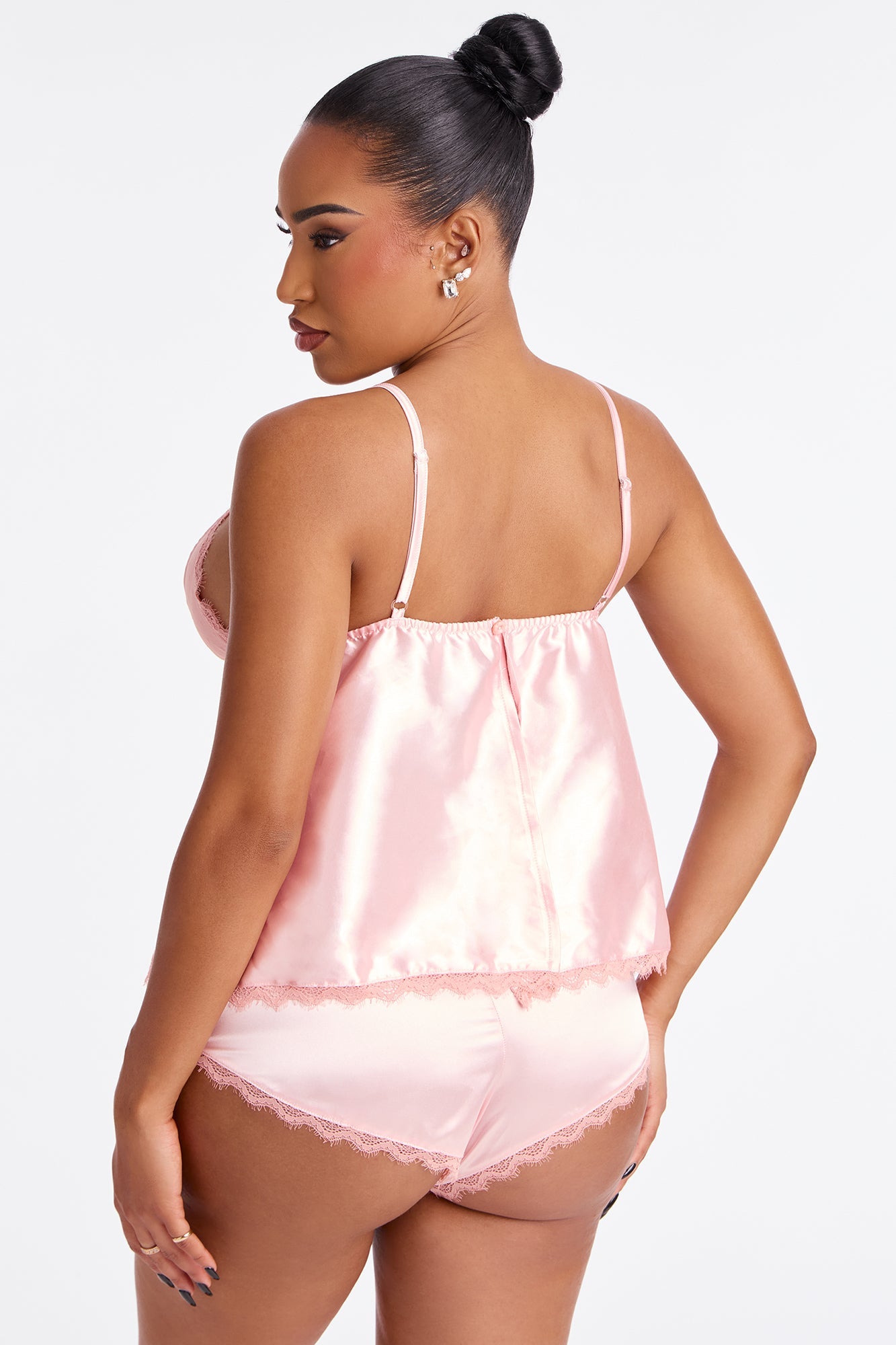 Lyra Satin 2 Piece Babydoll Top & Short Set - Pink