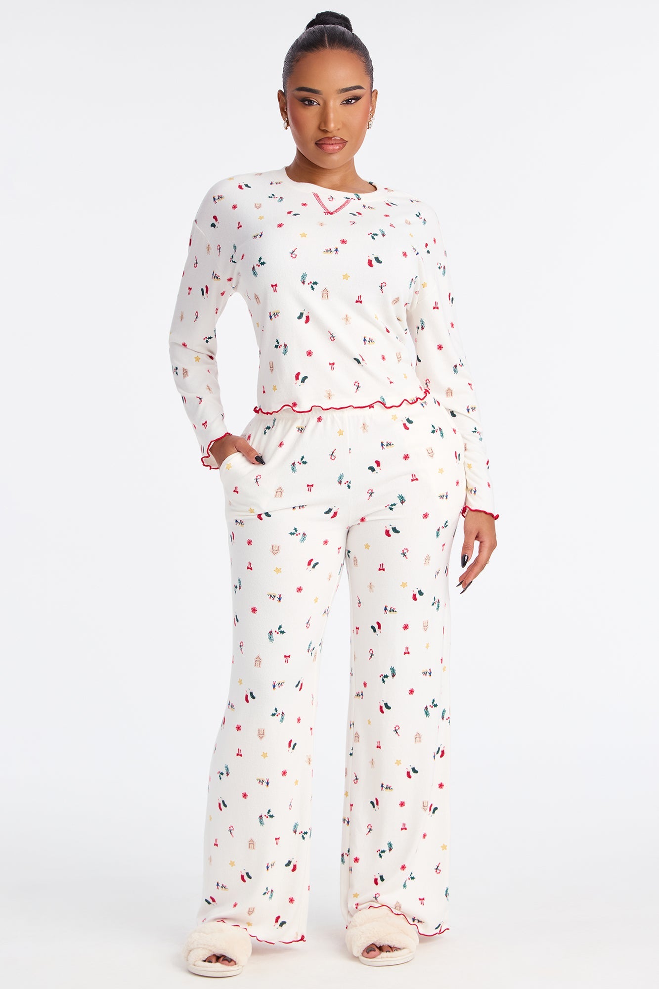 Holiday Season Long Sleeve PJ Pant Set - Ivory/combo