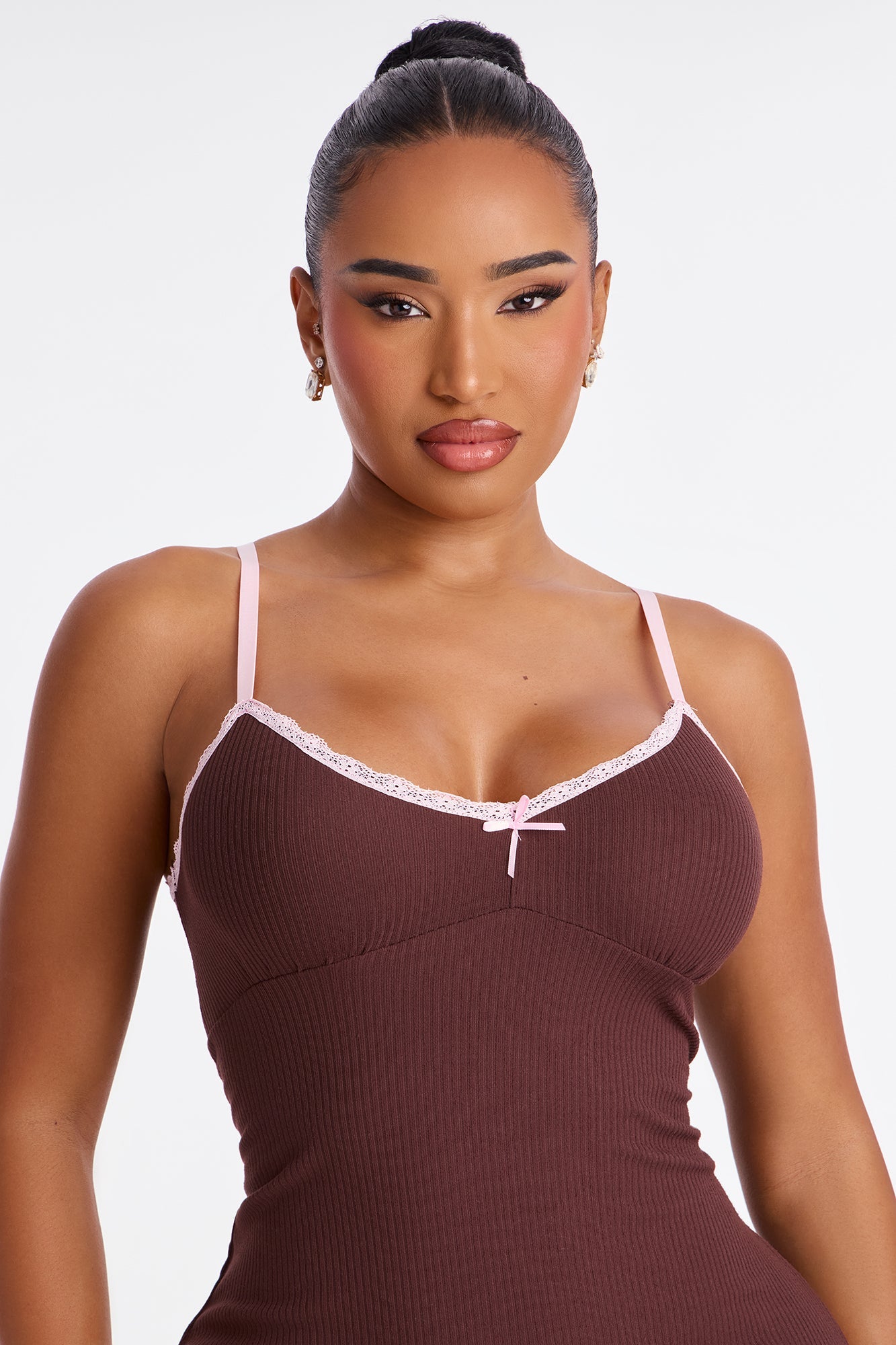 Getting Sleepy Ribbed Sleep Gown - Chocolate