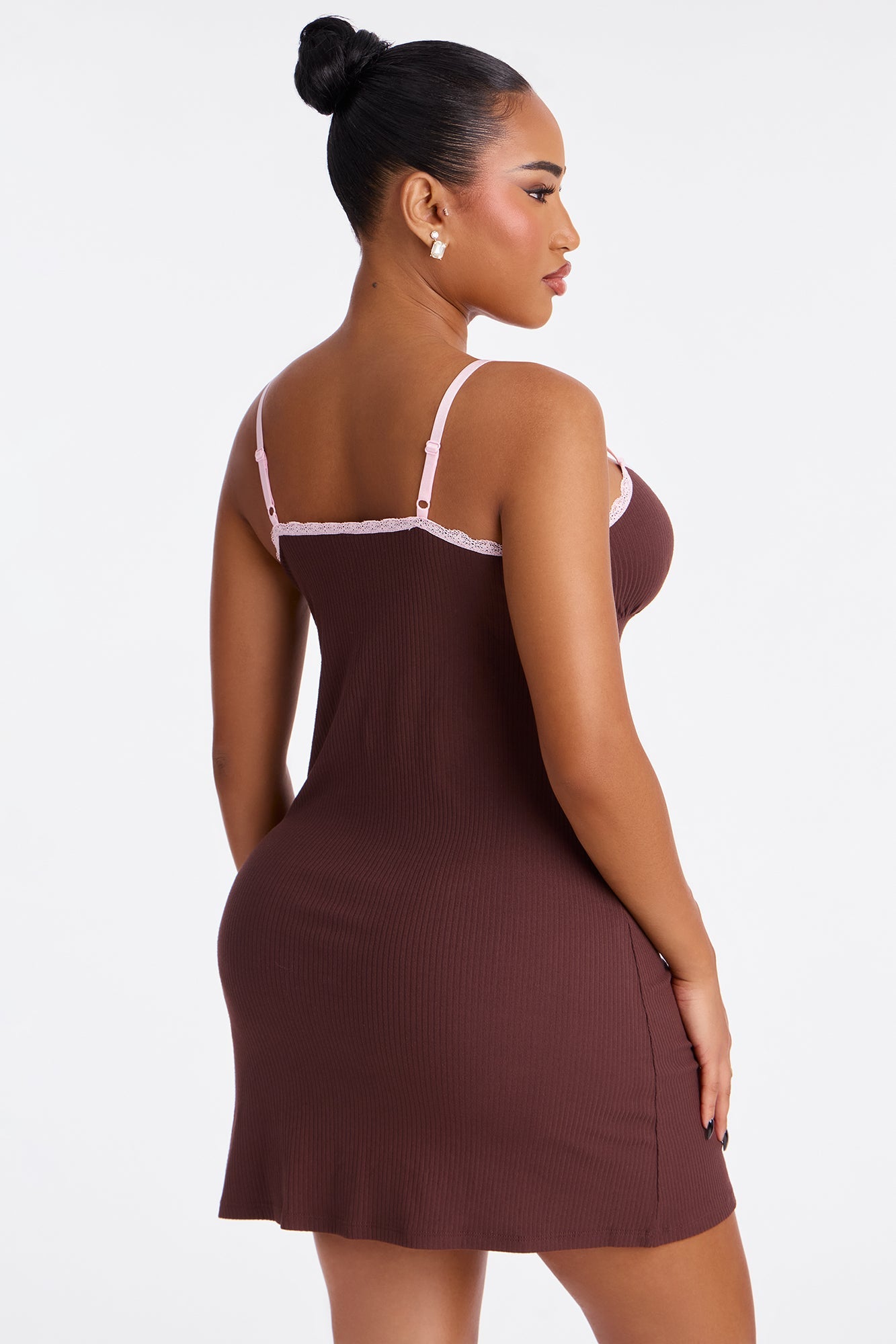 Getting Sleepy Ribbed Sleep Gown - Chocolate