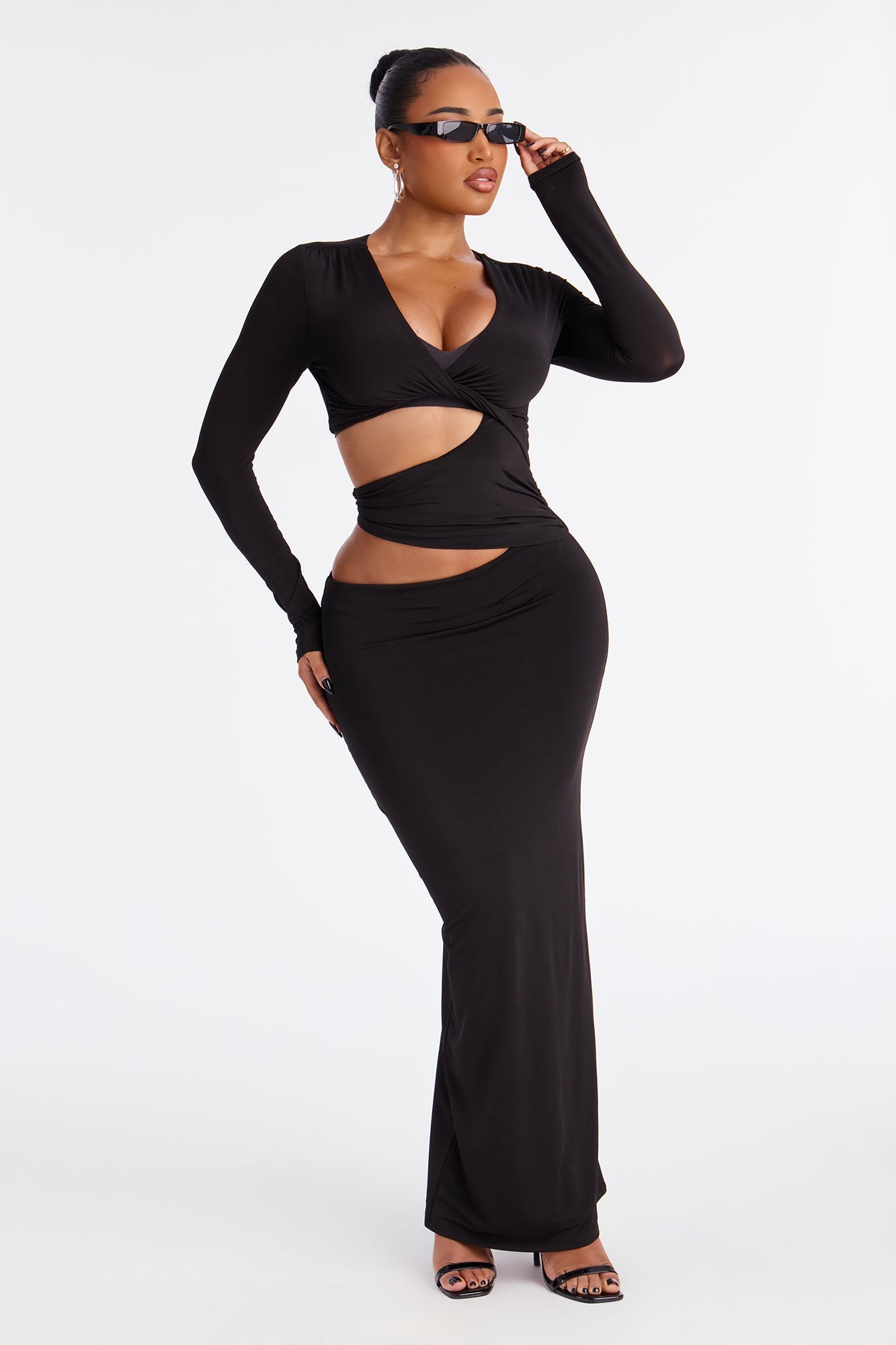 Pamela Cut Out Long Sleeve Maxi Dress - Black