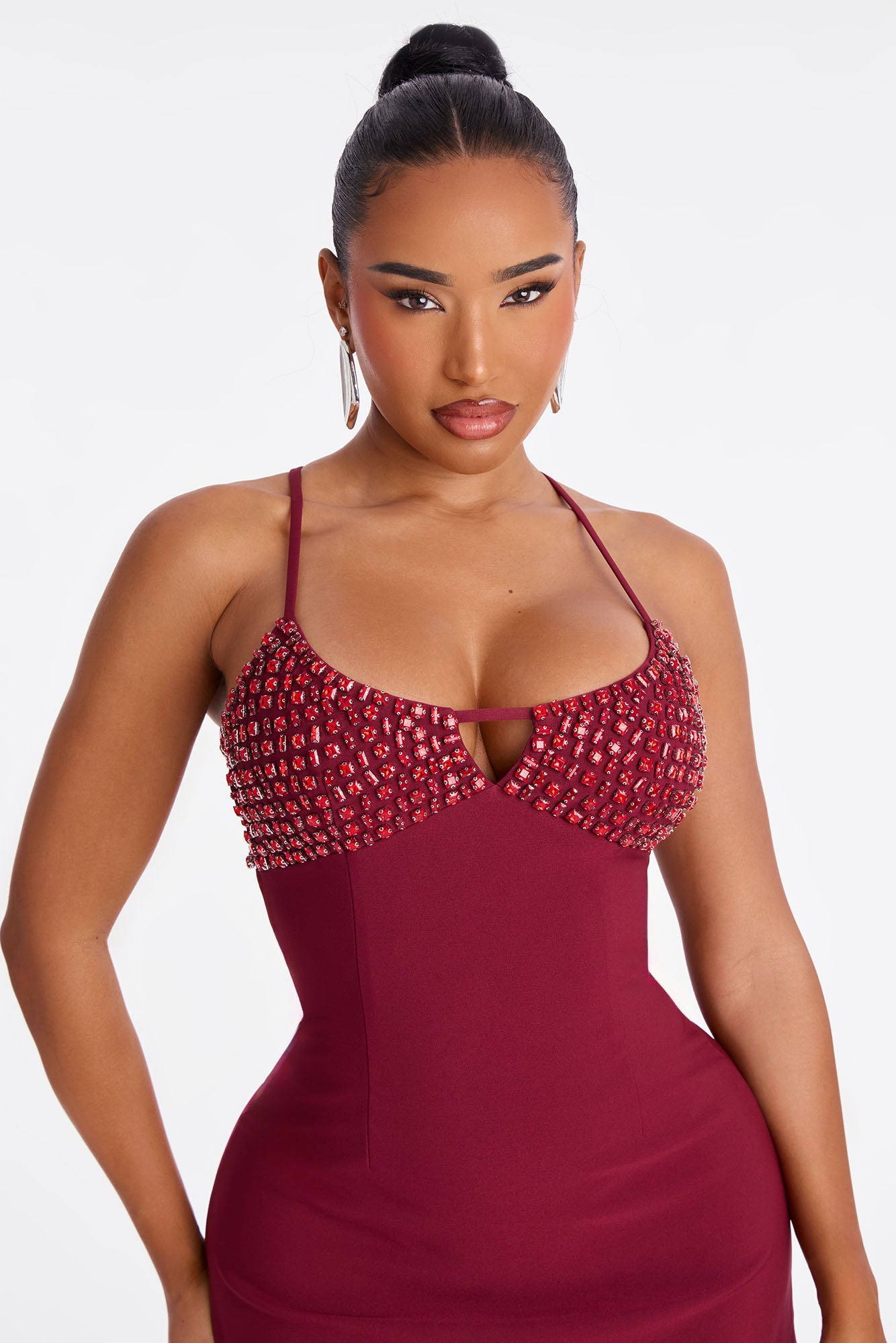 All Eyes On You Rhinestone Mini Dress - Burgundy