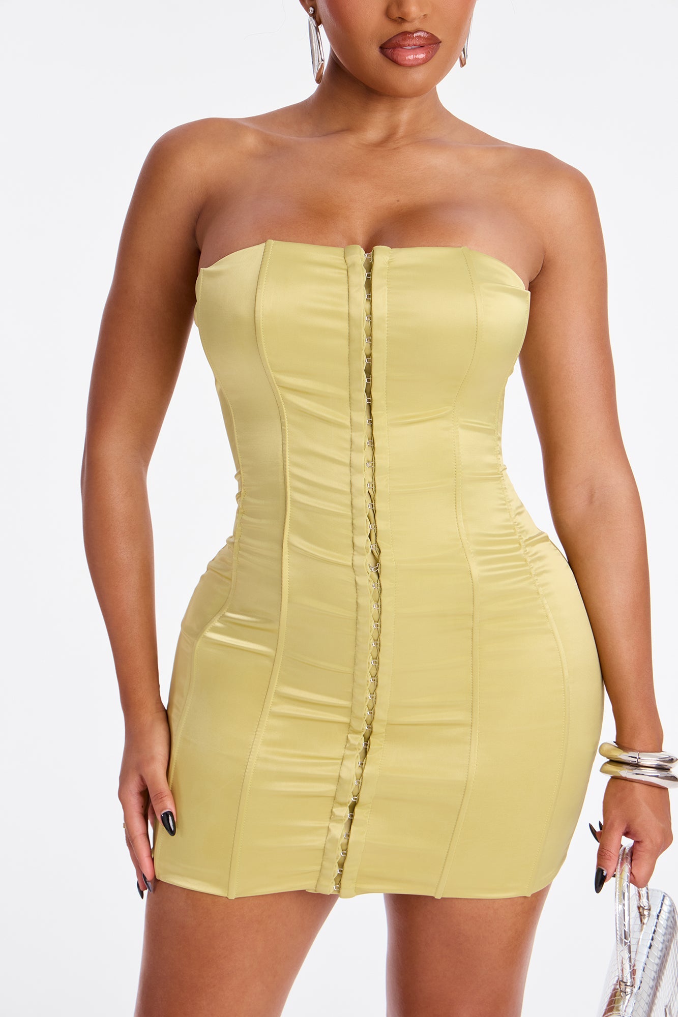 Tink Satin Mini Dress - Sage