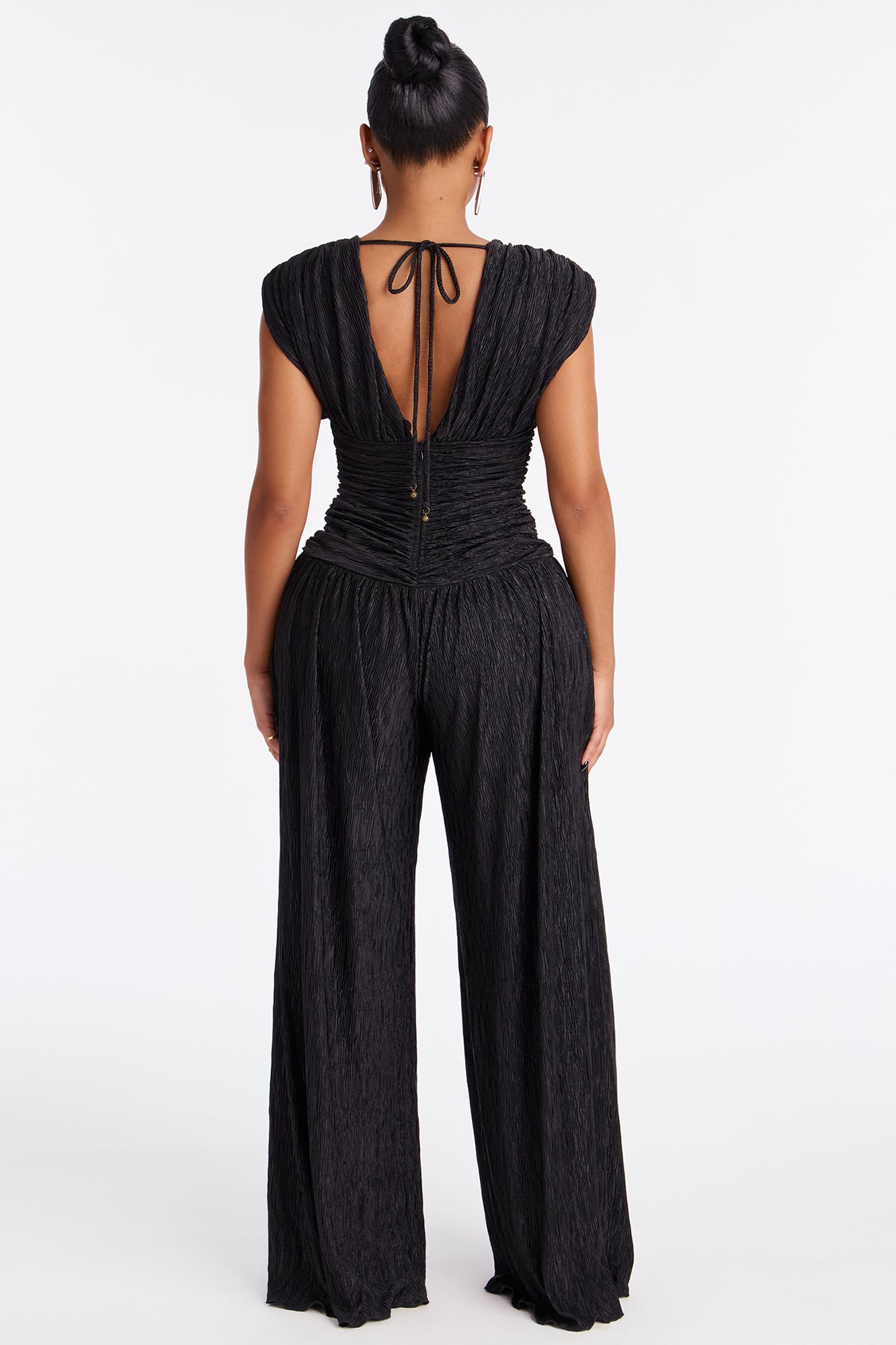 Karime Textured Wide Leg Jumpsuit - Black