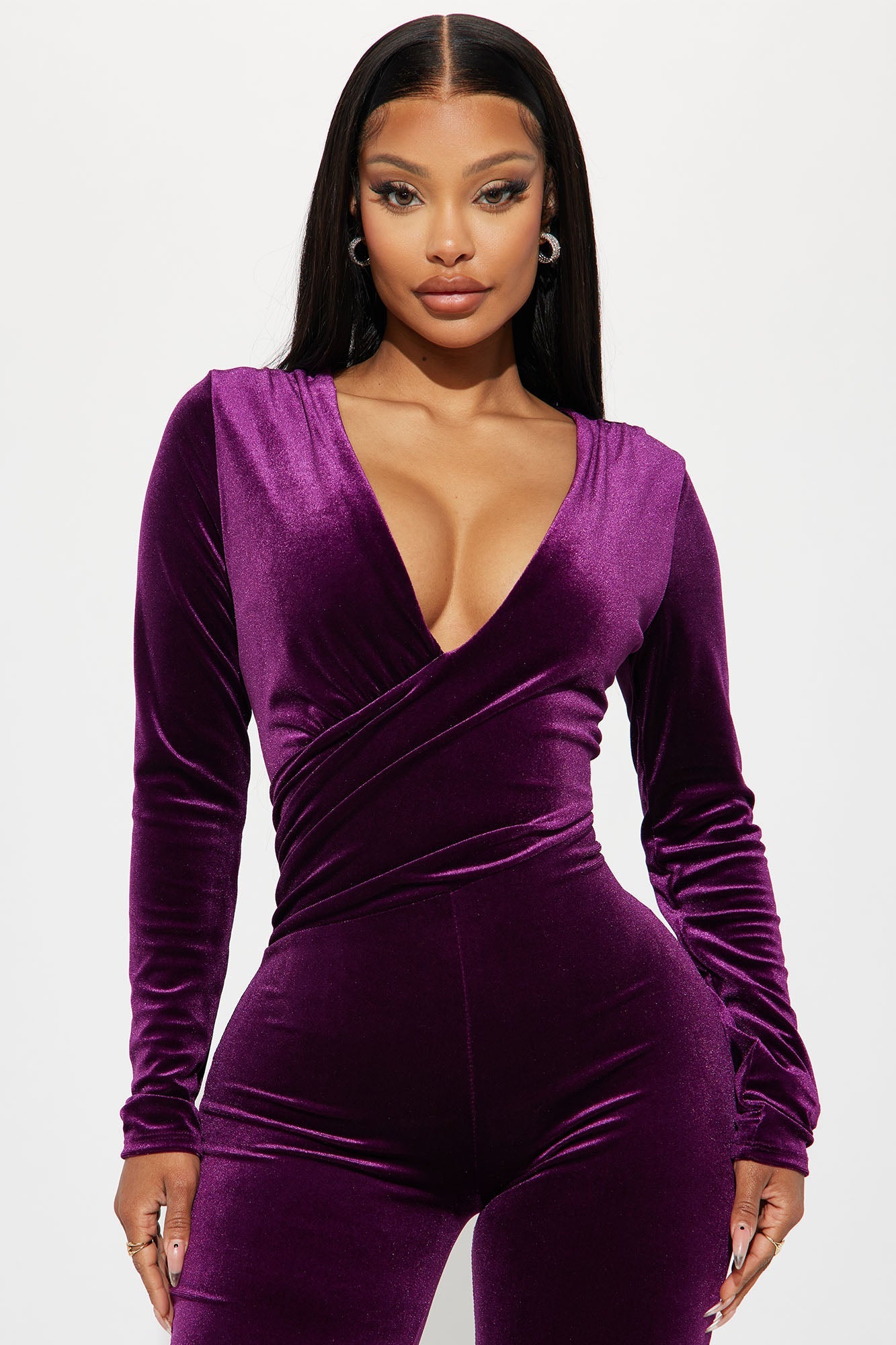 Here Is The Moment Velvet Jumpsuit - Purple