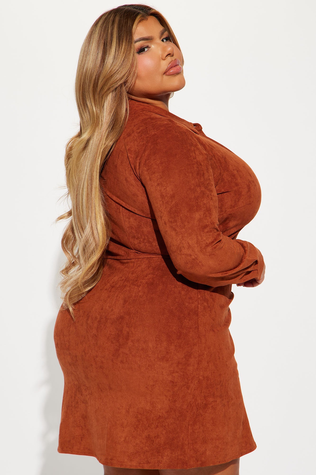 Working Hard Suede Mini Dress - Rust
