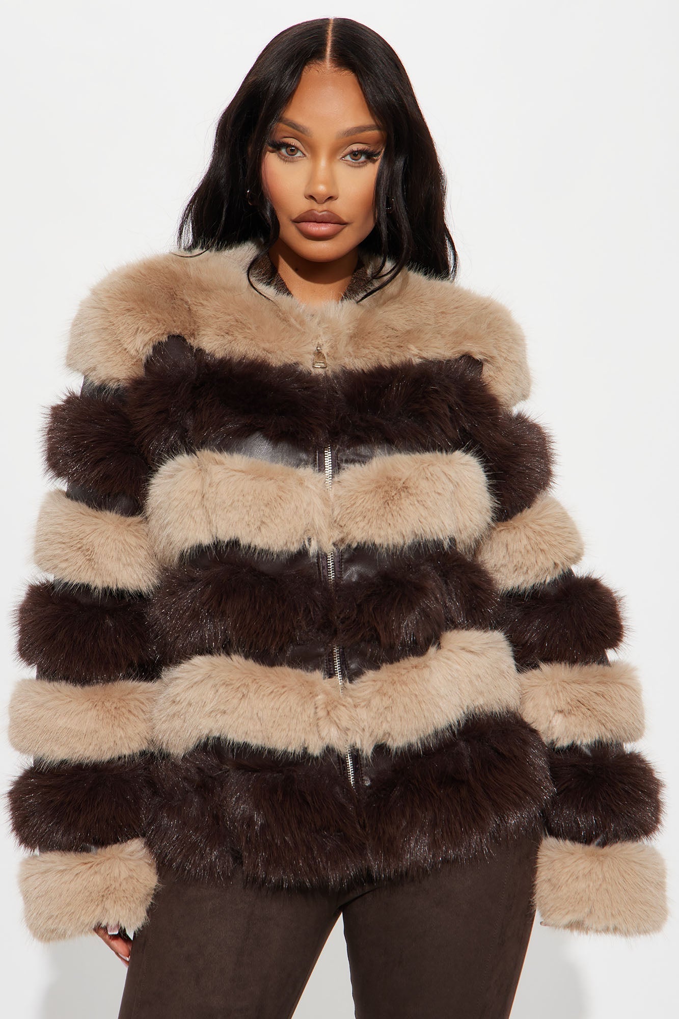 Gia Faux Fur Coat - Chocolate