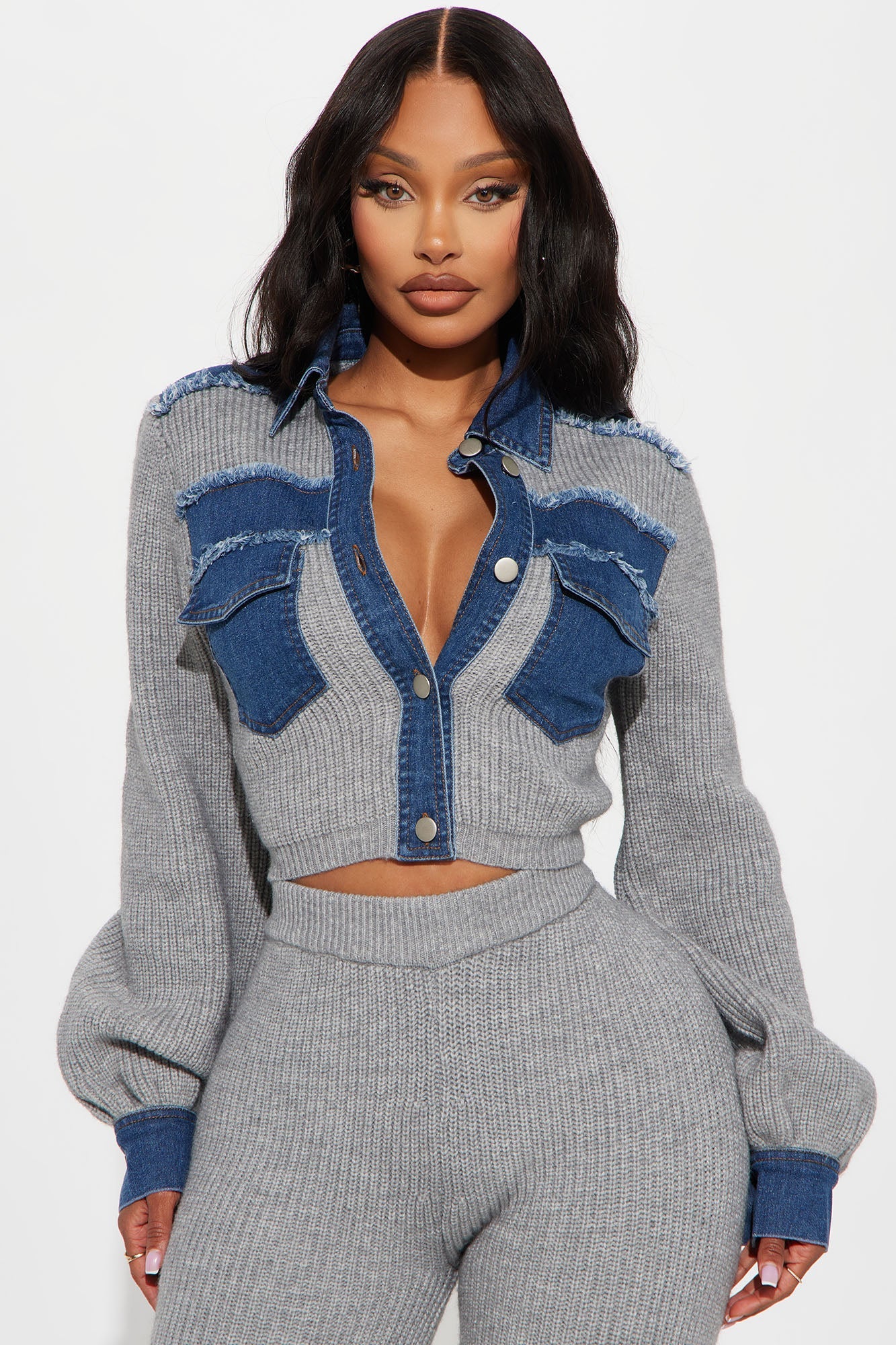 Sweet Chaos Sweater Pant Set - Grey/combo