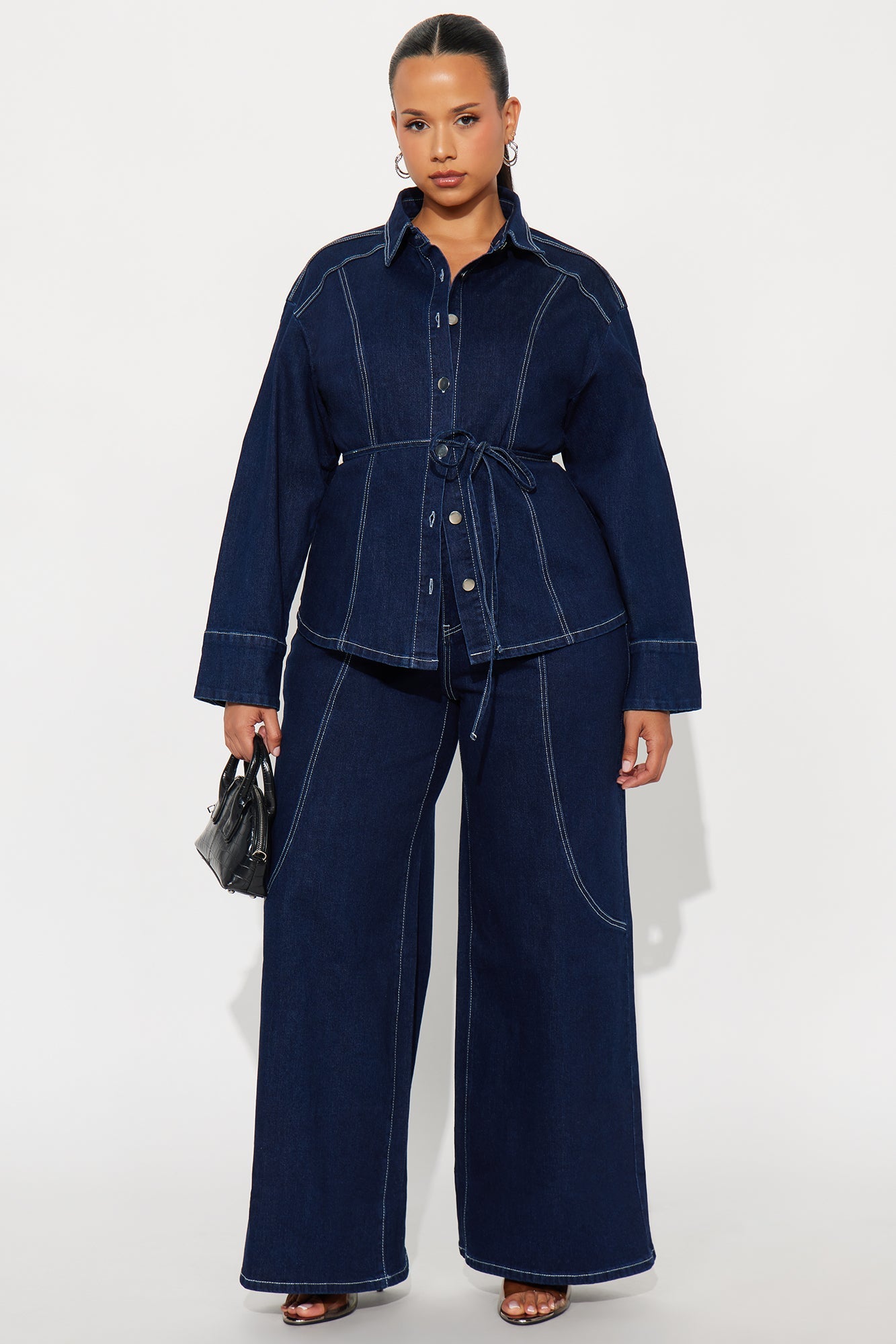 Camila Denim Fitted Pant Set - Dark Wash