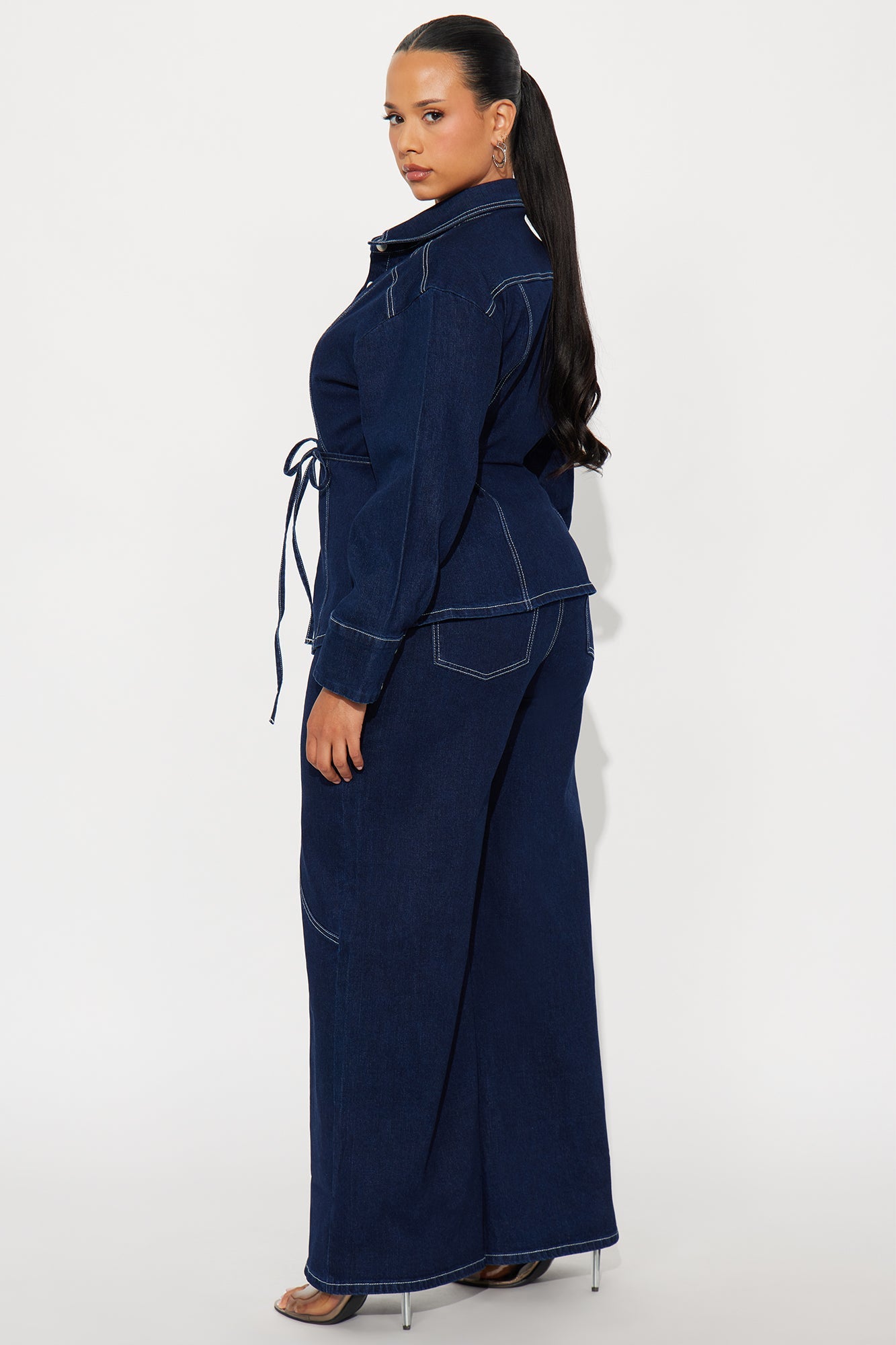 Camila Denim Fitted Pant Set - Dark Wash