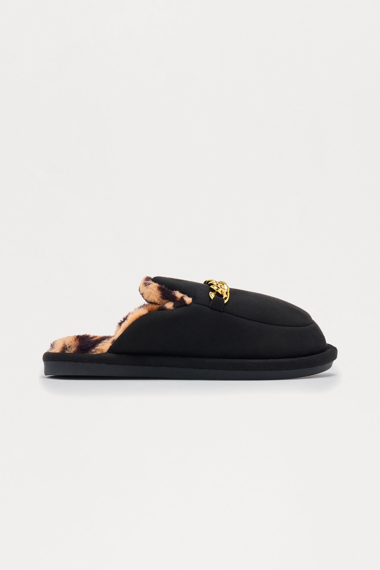 Levo Chain Faux Fur Lined Slippers - Black