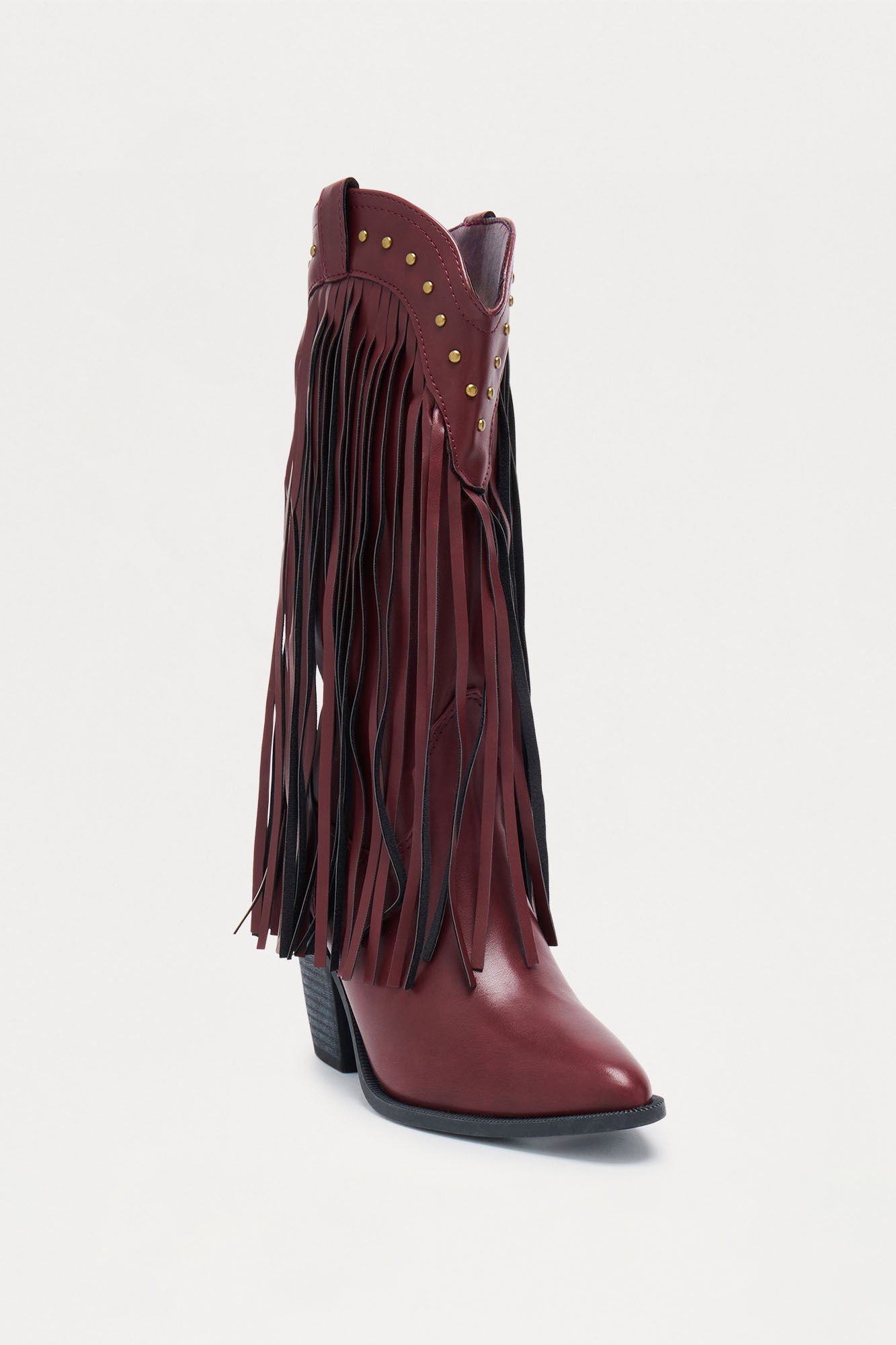 Rancher Studded Fringe Cowboy Boots - Wine