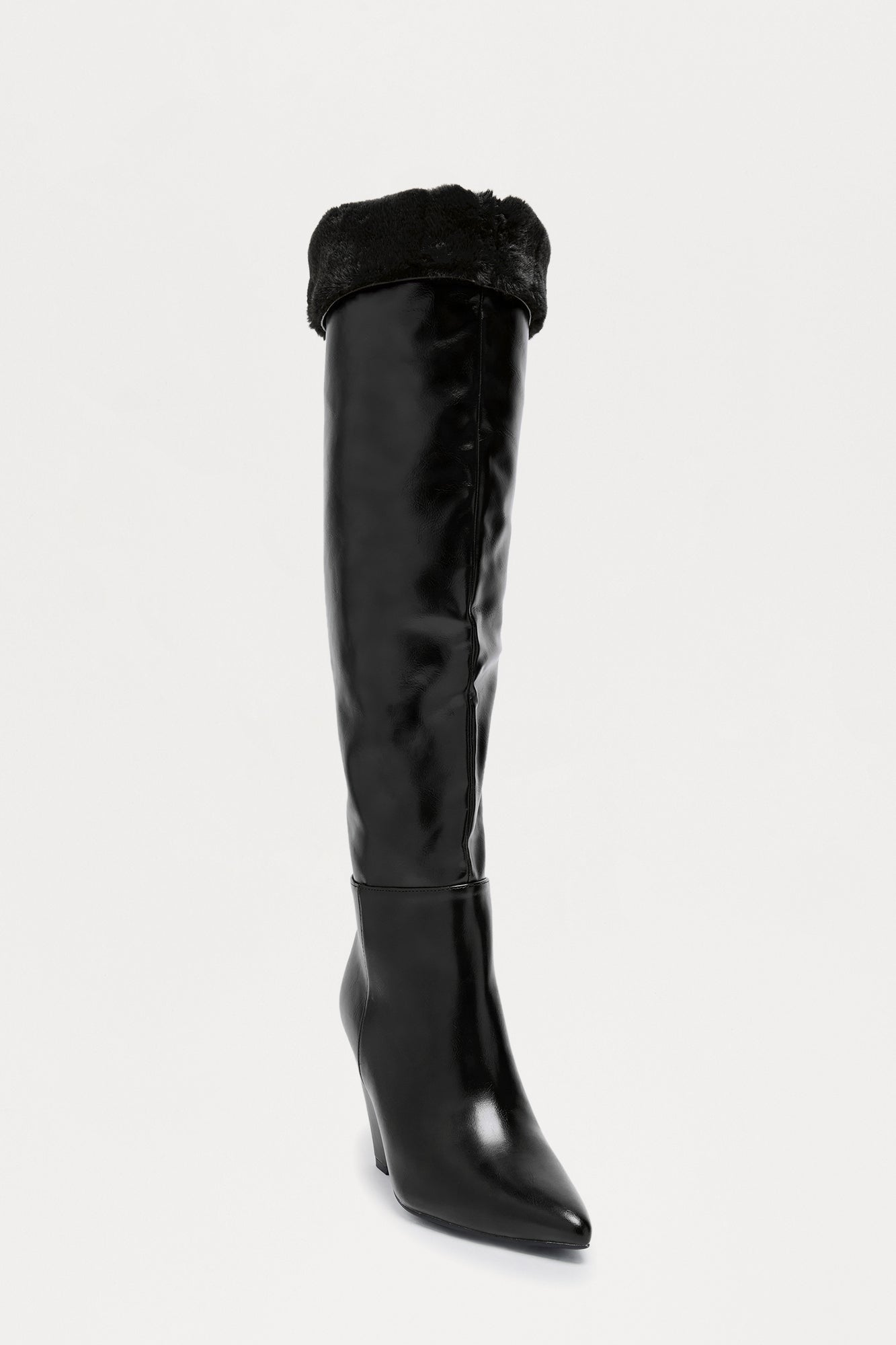 Tirzah Fur Trim Thigh High Boots - Black