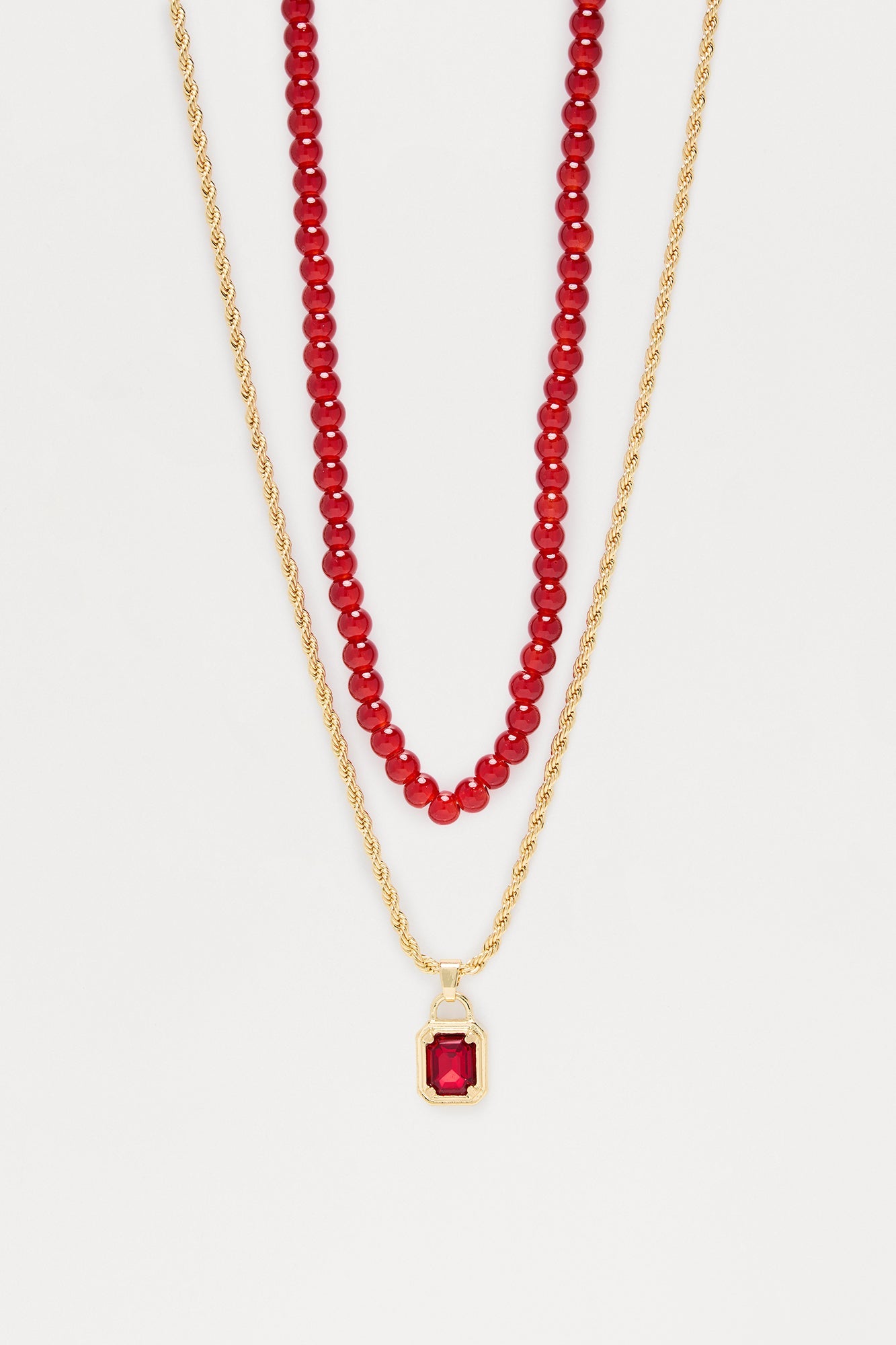 Gemstone Pendant Beaded Necklace Set - Gold/combo