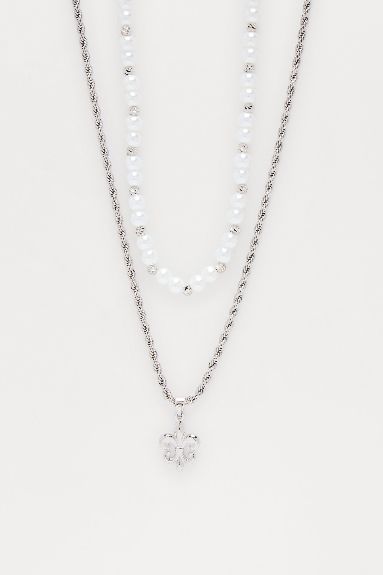 Fleur Two Piece Beaded Necklace Set - Silver