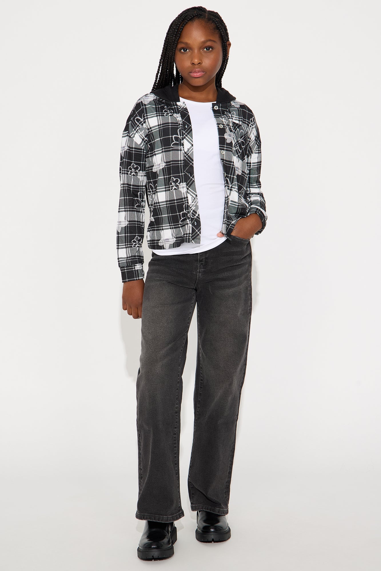 Mini Warm Thoughts Button Front Hoodie - Black