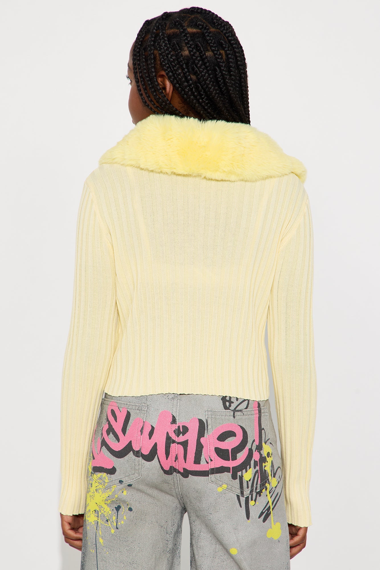 Mini Fluff Game Strong Faux Fur Cardigan - Butter Yellow