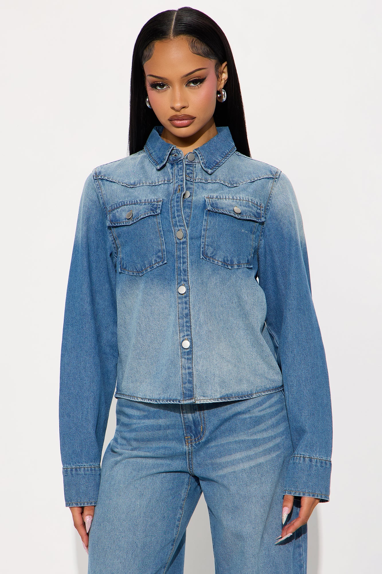 Monica Denim Pant Set - Medium Wash