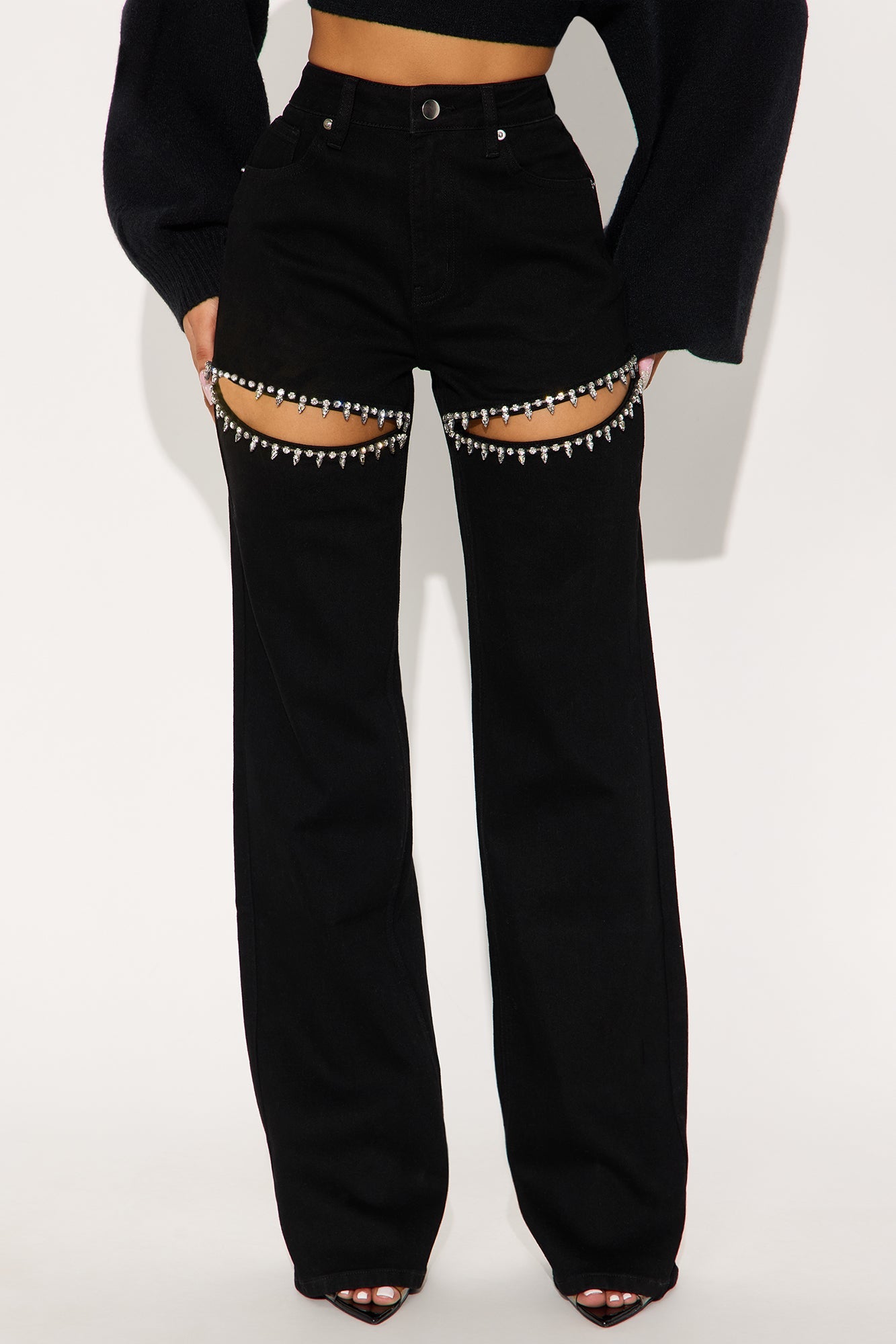 Tall You Belong With Me Stretch Embellished Straight Leg Jeans - Black