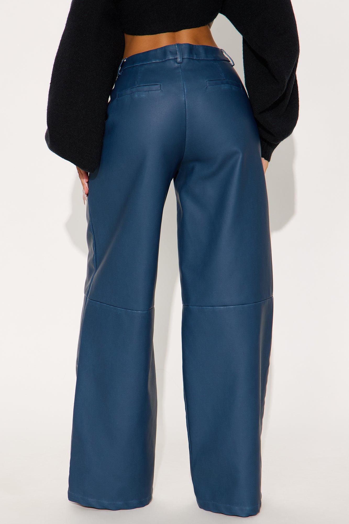 Double Down Faux Leather Wide Leg Pant 33″ - Blue