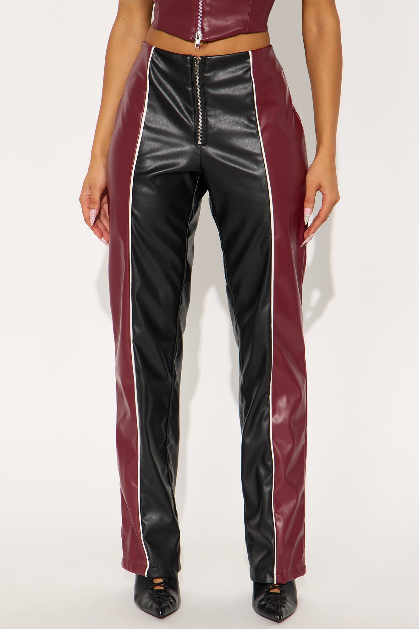 Unshakeable Energy Faux Leather Pant 32″ - Burgundy/combo