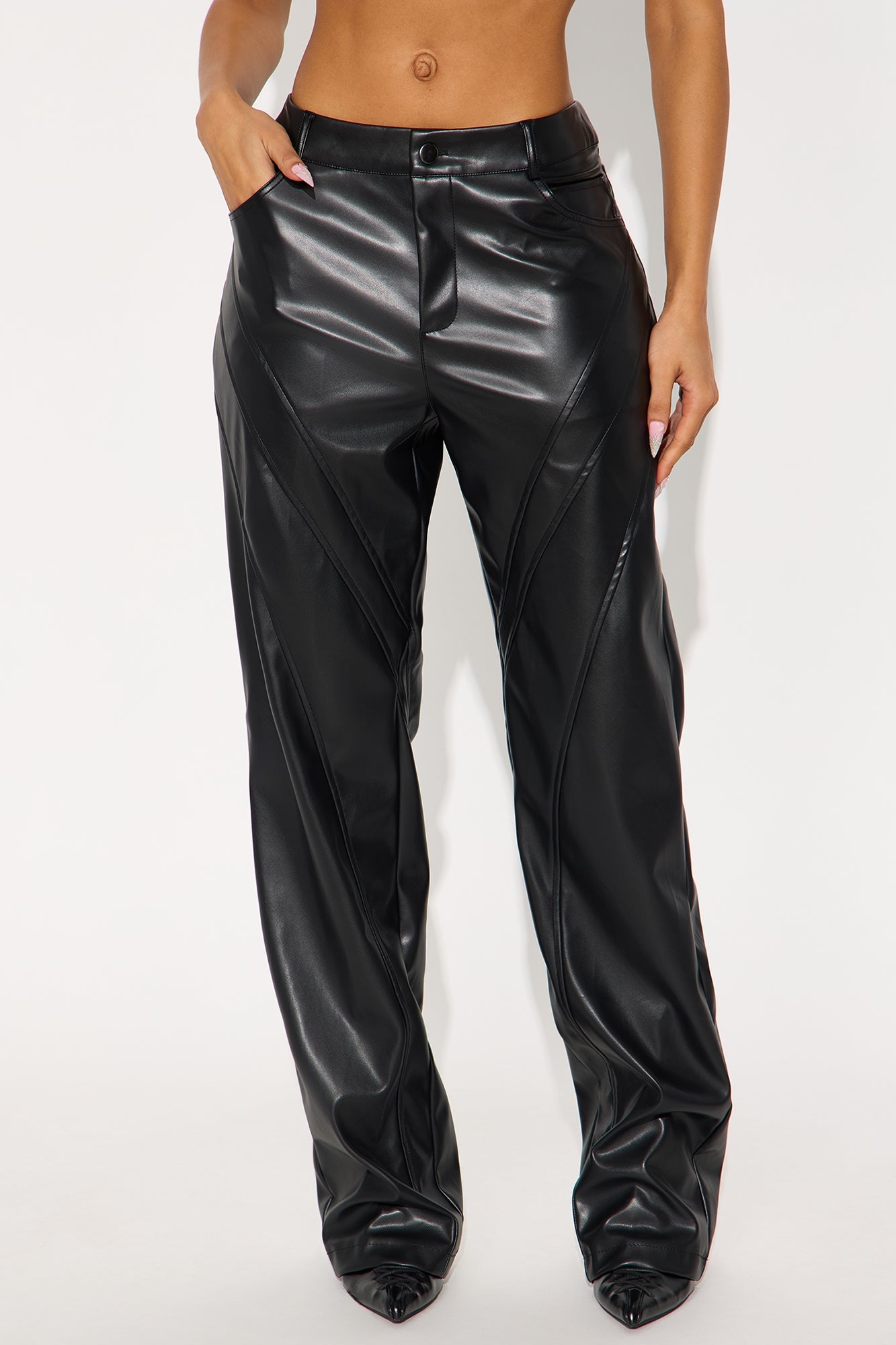 Carmen Faux Leather Straight Leg Pant 33 - Black