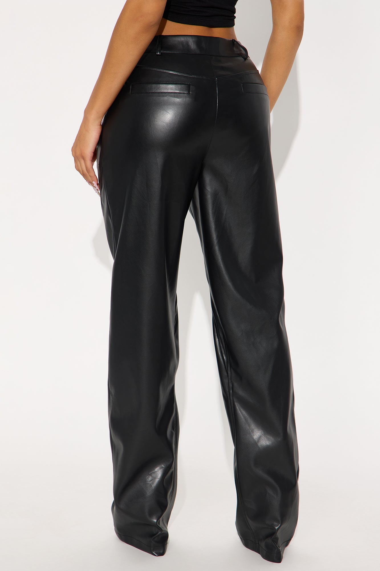 Carmen Faux Leather Straight Leg Pant 33 - Black