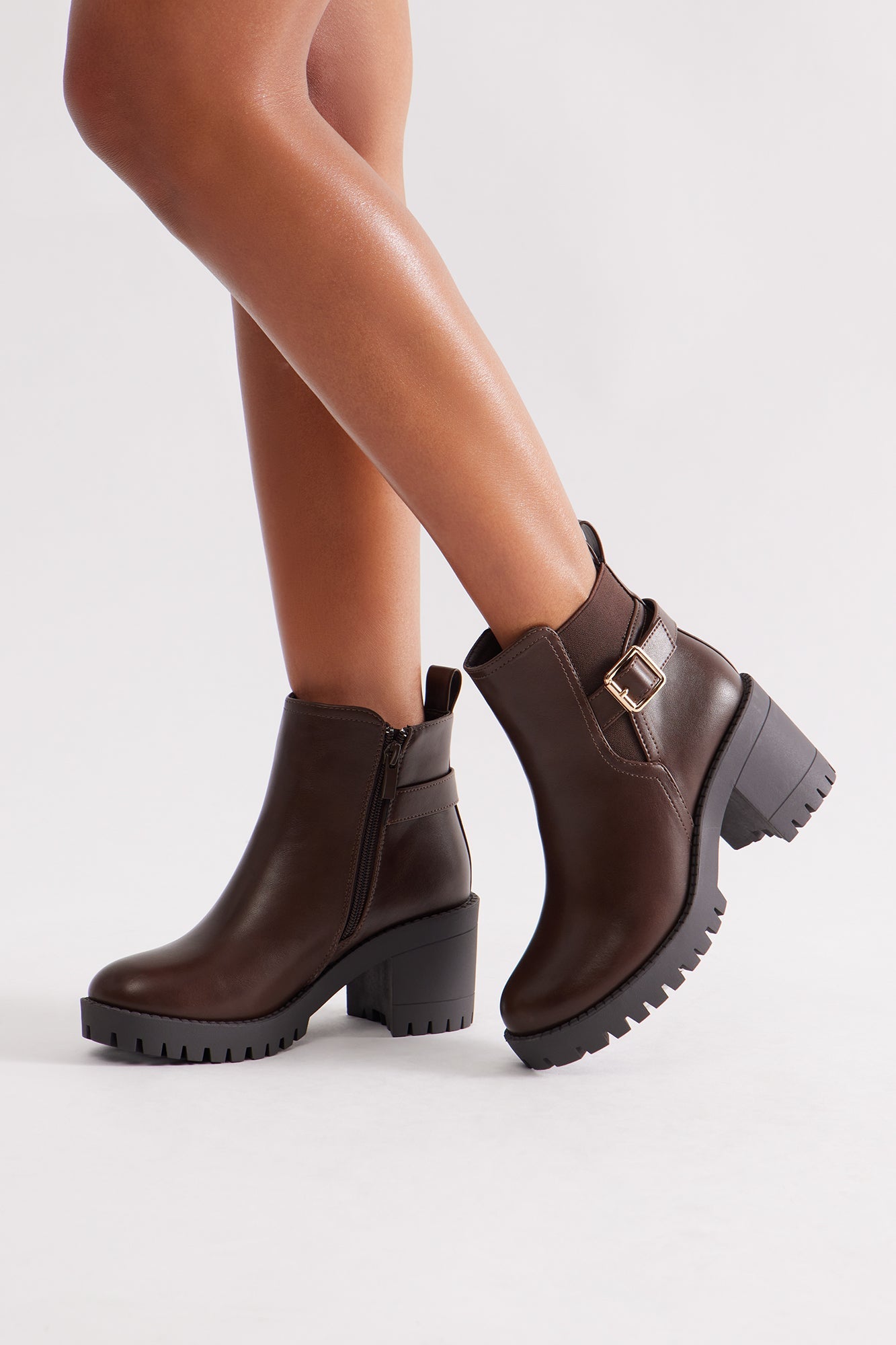 Bibi Buckle Booties - Brown
