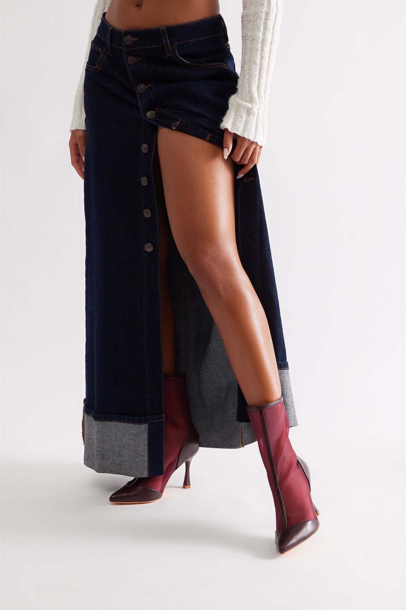 Marabou Mesh Stiletto Booties - Burgundy