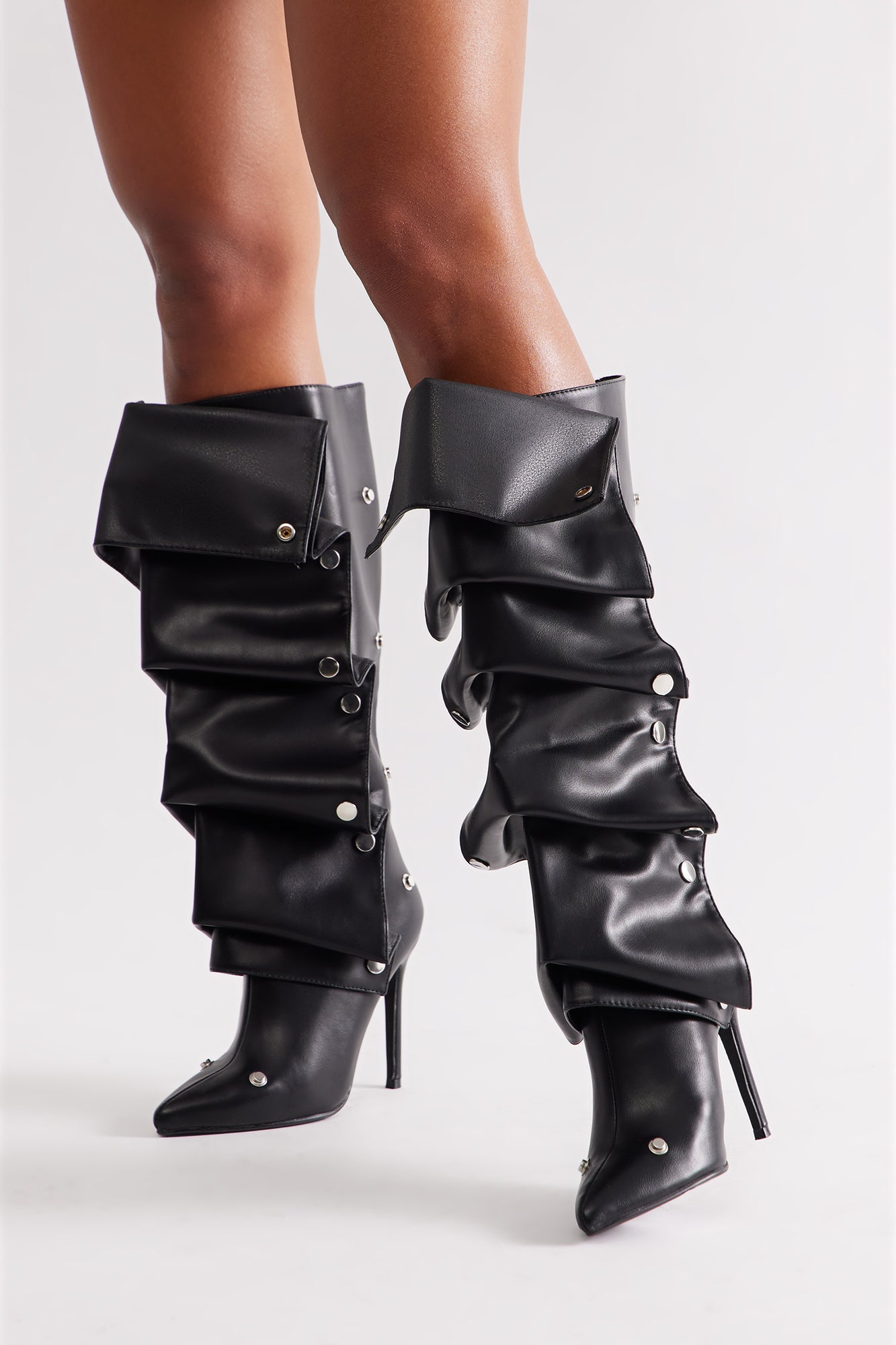 Nay Ruched Studded Boots - Black