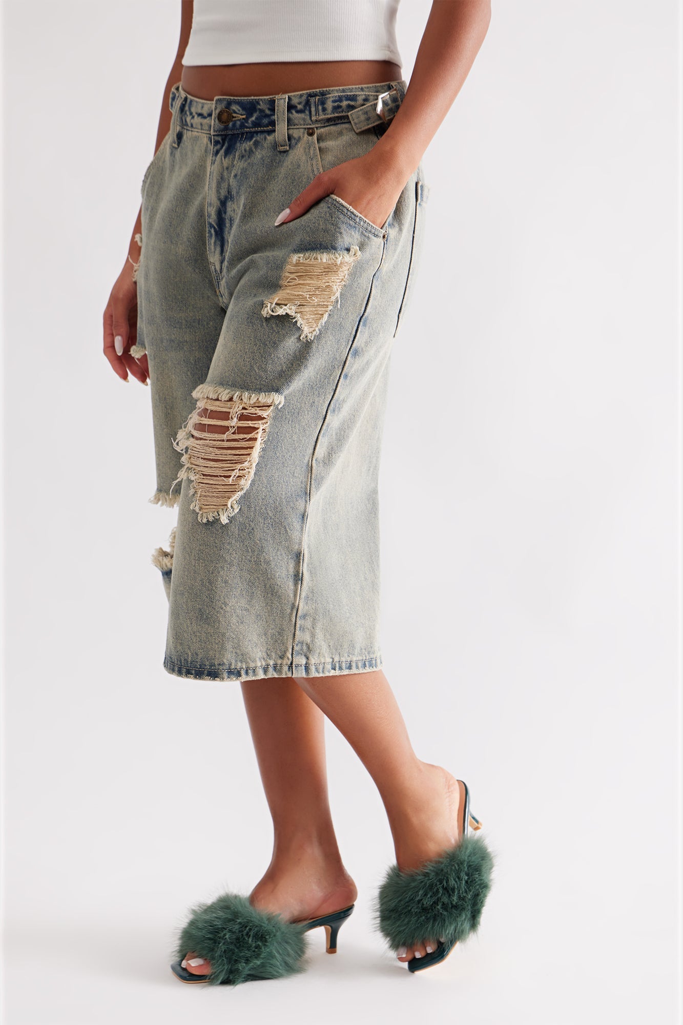 Heavenly Faux Fur Kitten Heels - Olive