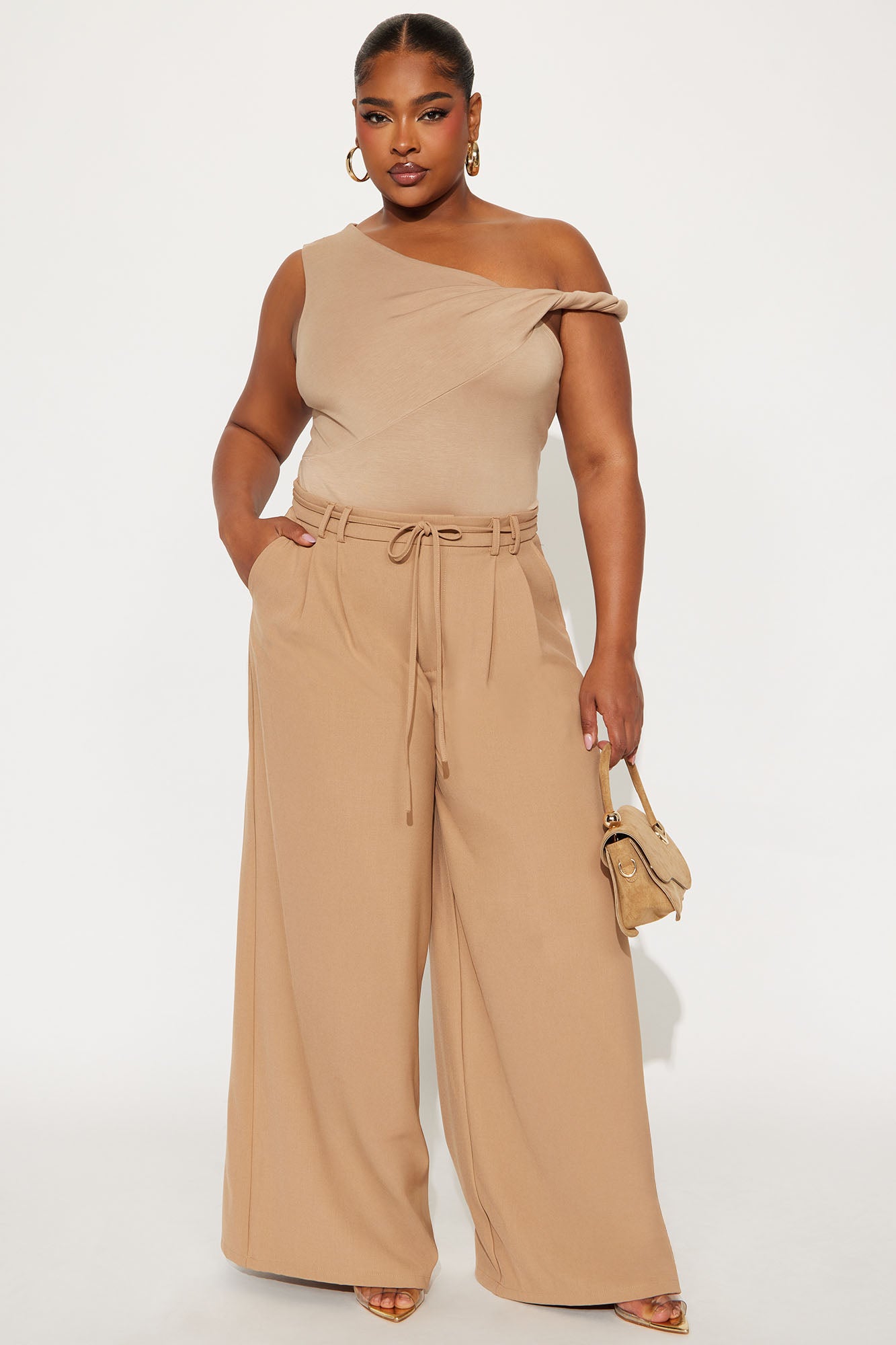 All Attention On Me Twill Rigid Wide Leg Pant 33 - Khaki