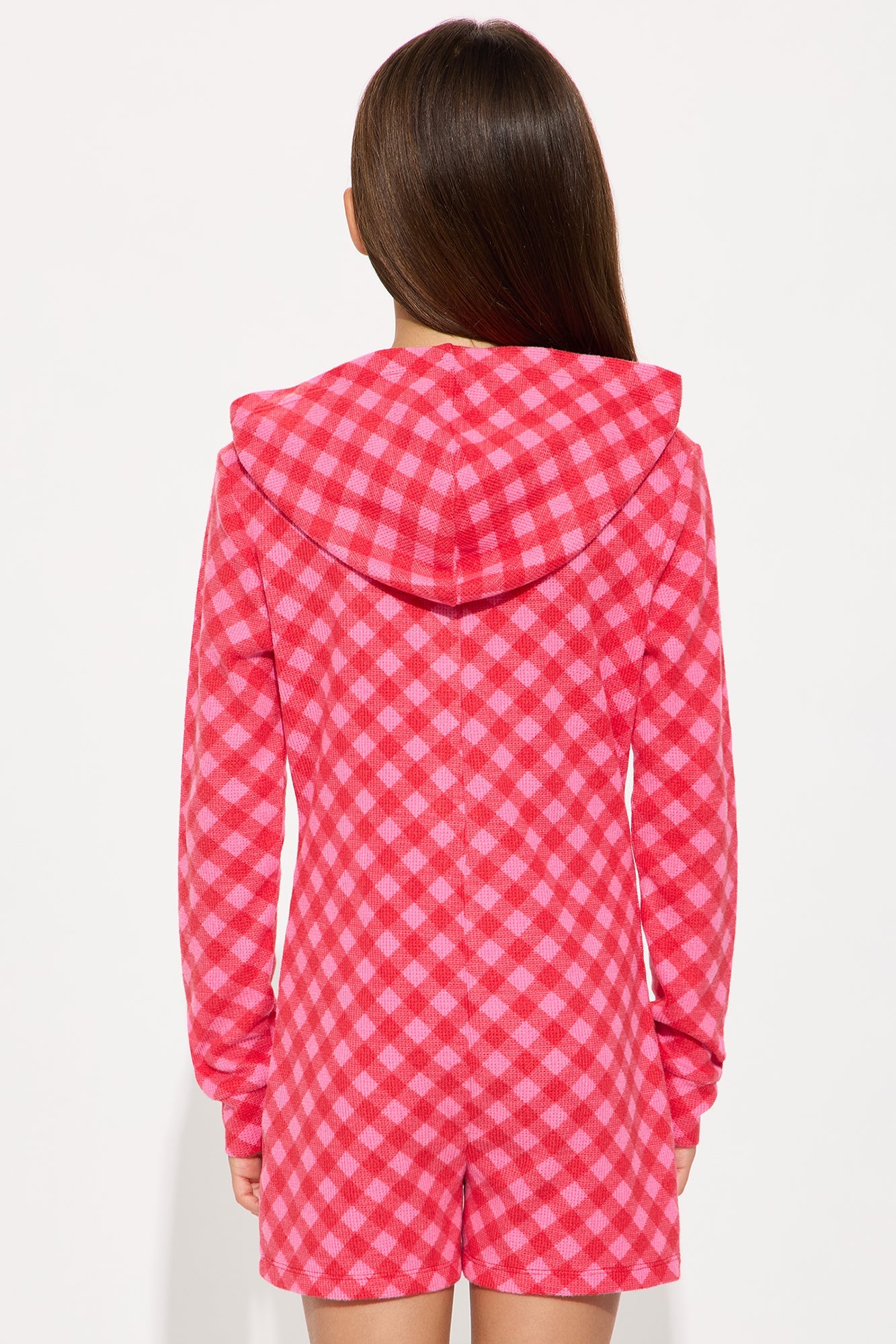 Mini Something Cozy Waffle Hoodie Romper Onesie - Red