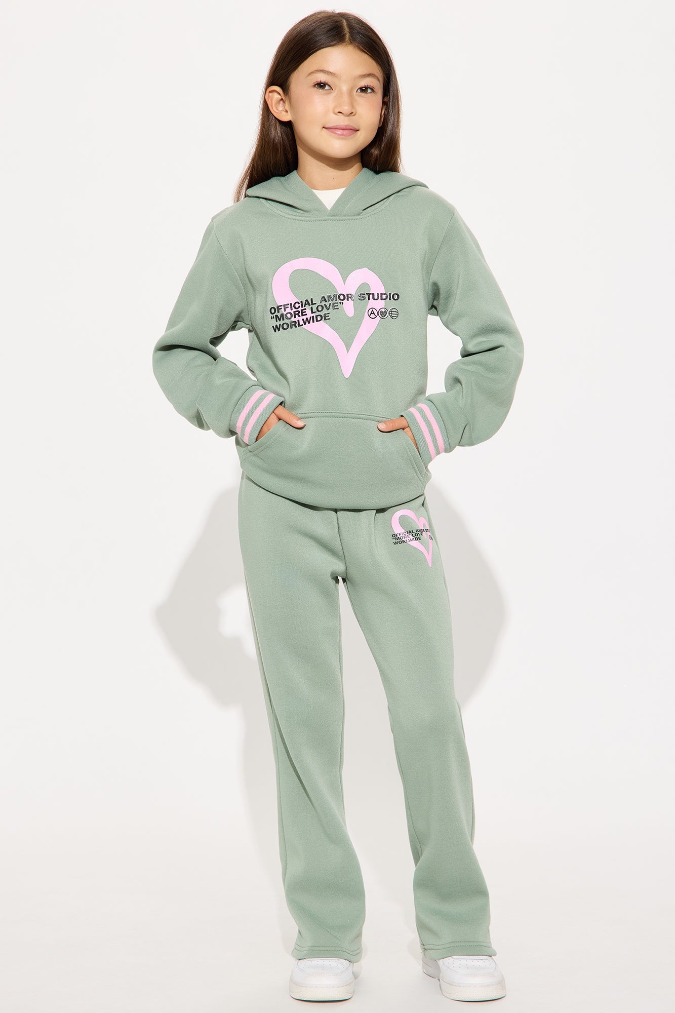 Mini More Love Worldwide Hoodie And Pant Set - Sage