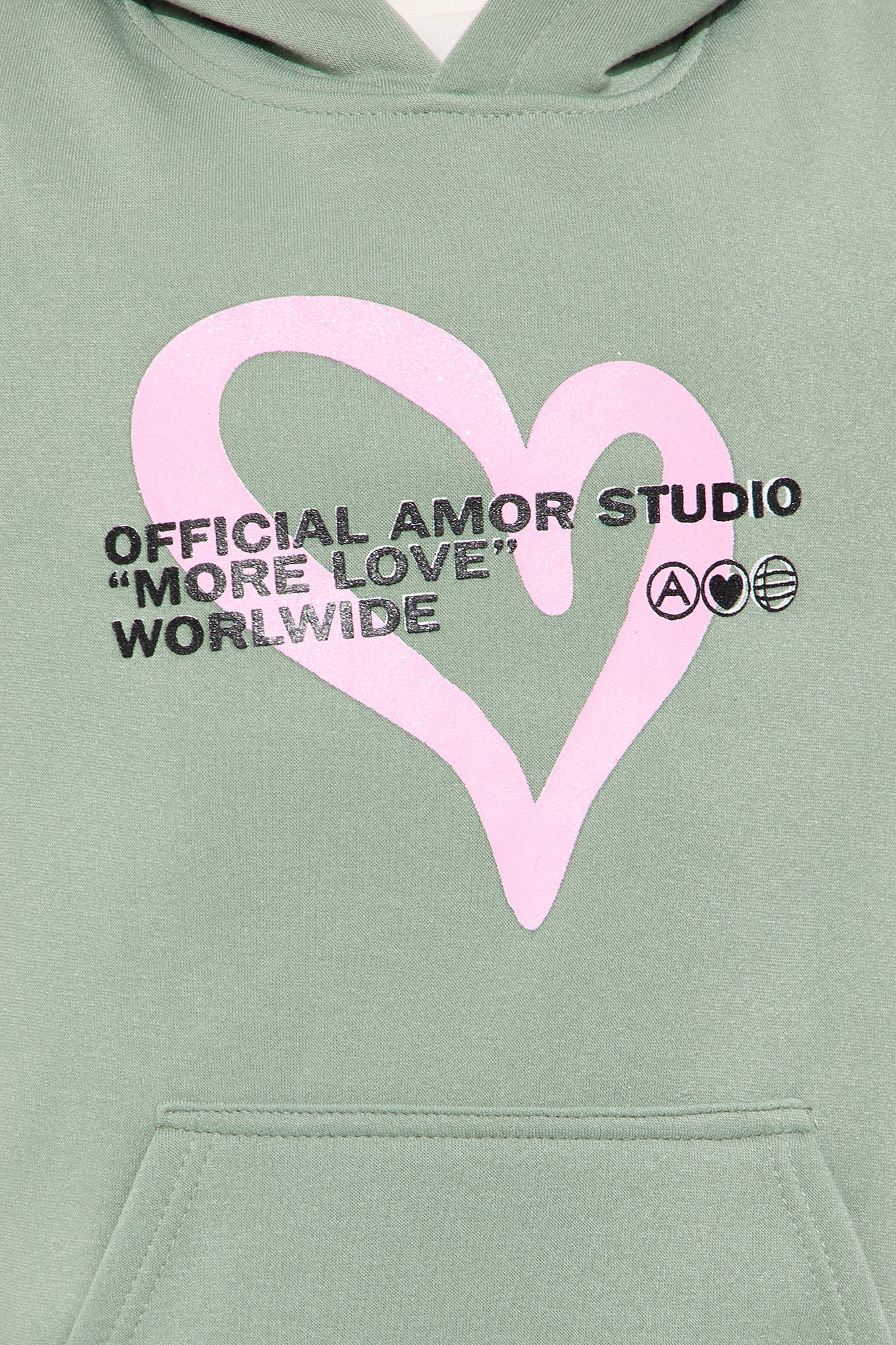 Mini More Love Worldwide Hoodie And Pant Set - Sage
