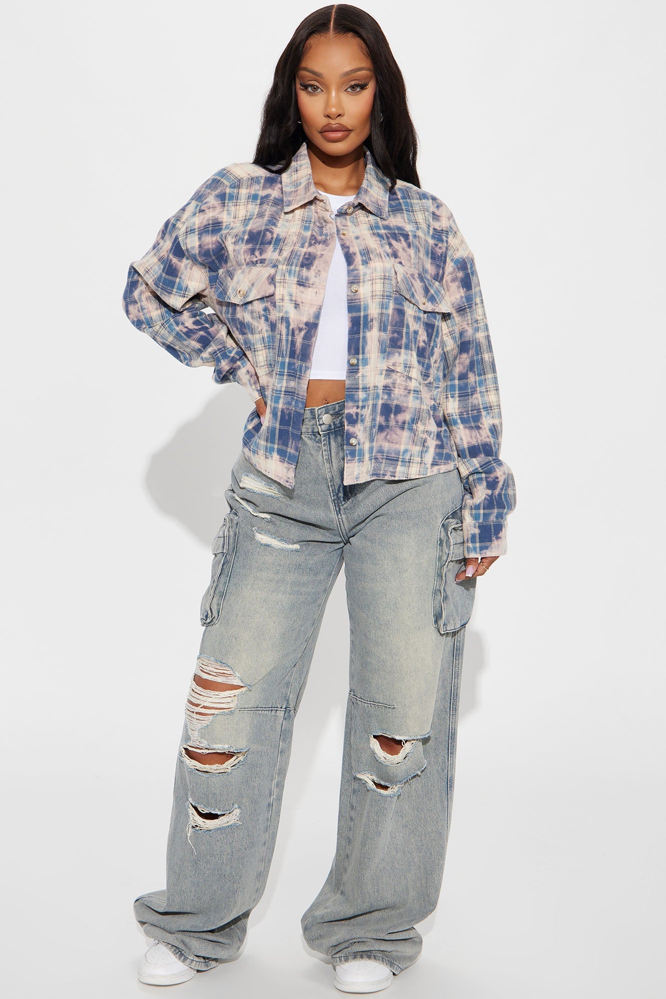 Street Queen Washed Plaid Shirt - Pink/combo