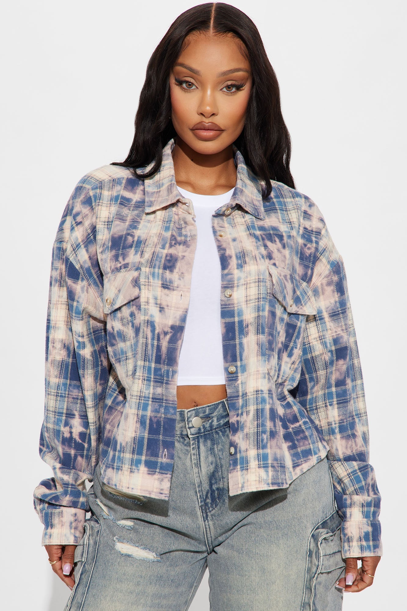 Street Queen Washed Plaid Shirt - Pink/combo