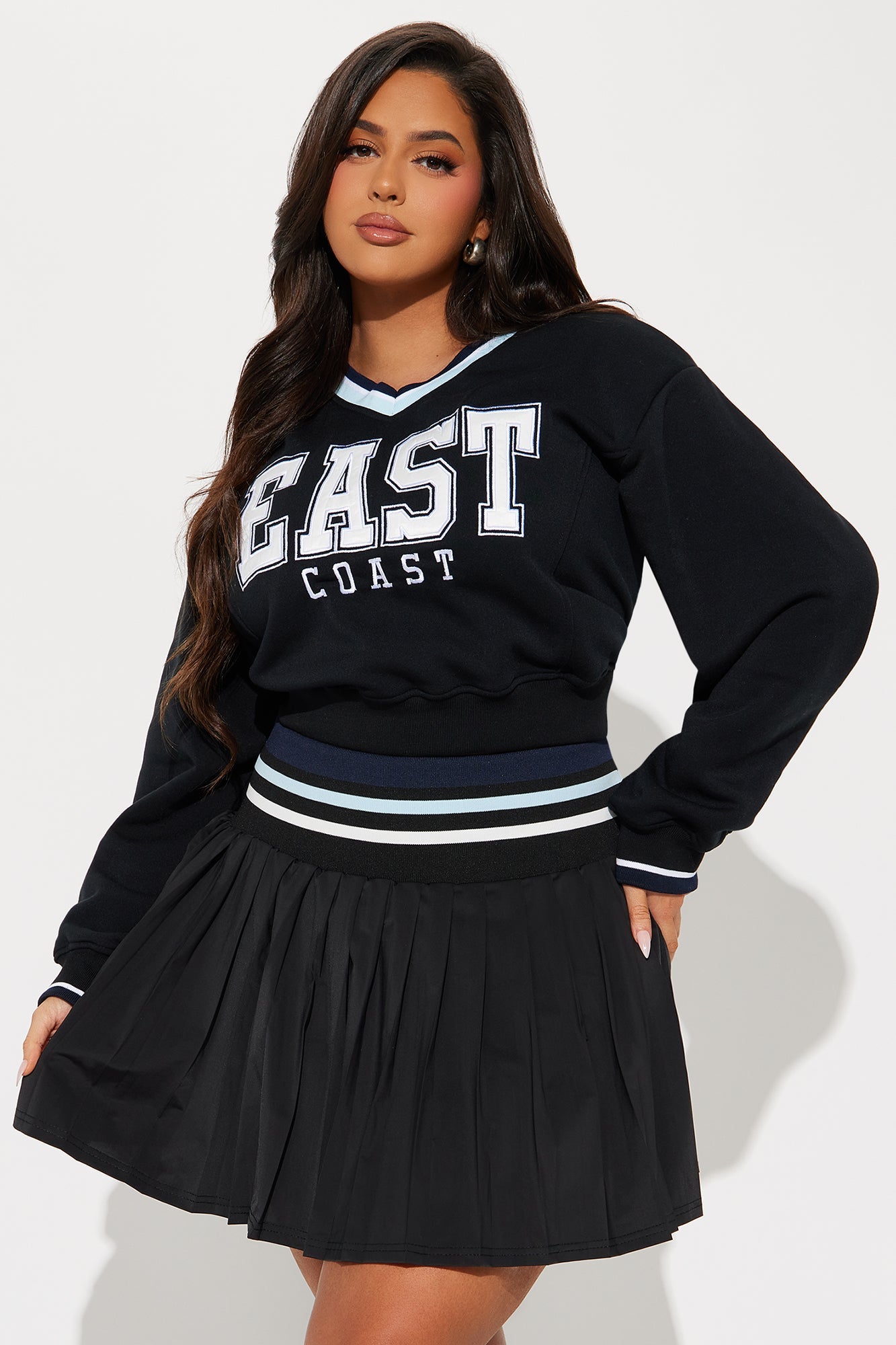 Coast To Coast Pleated Mini Skirt Set - Black