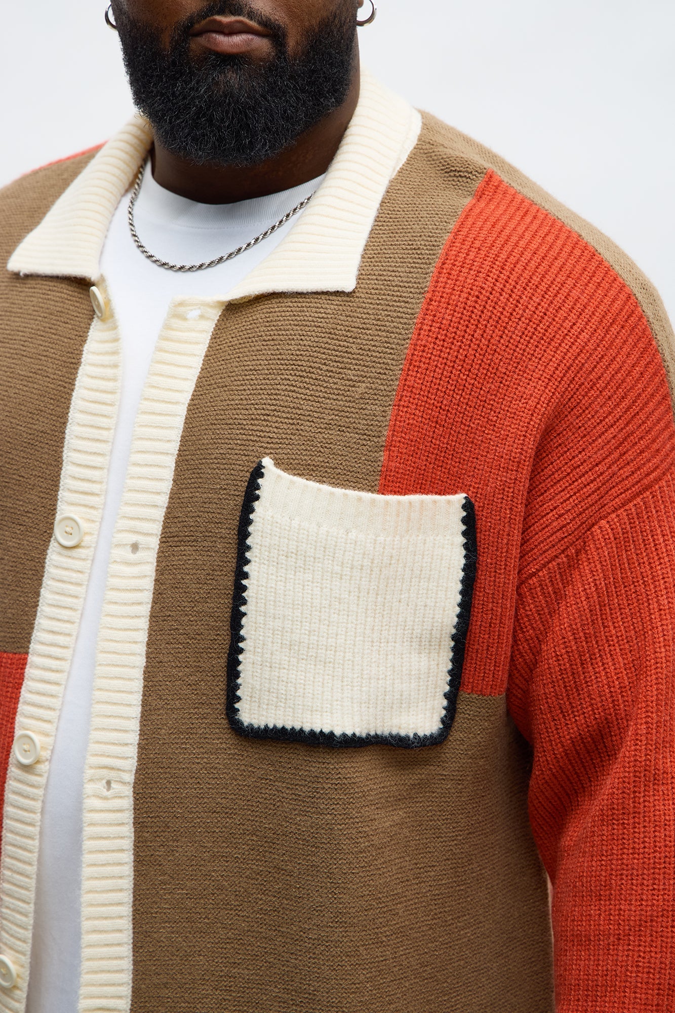 Home Hearth Collared Cardigan - Rust/combo