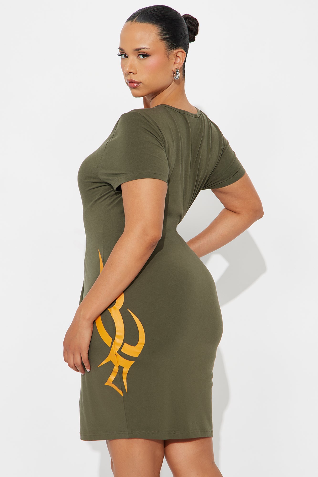Von Dutch Trendy Long Sleeve Mini Dress - Olive/combo