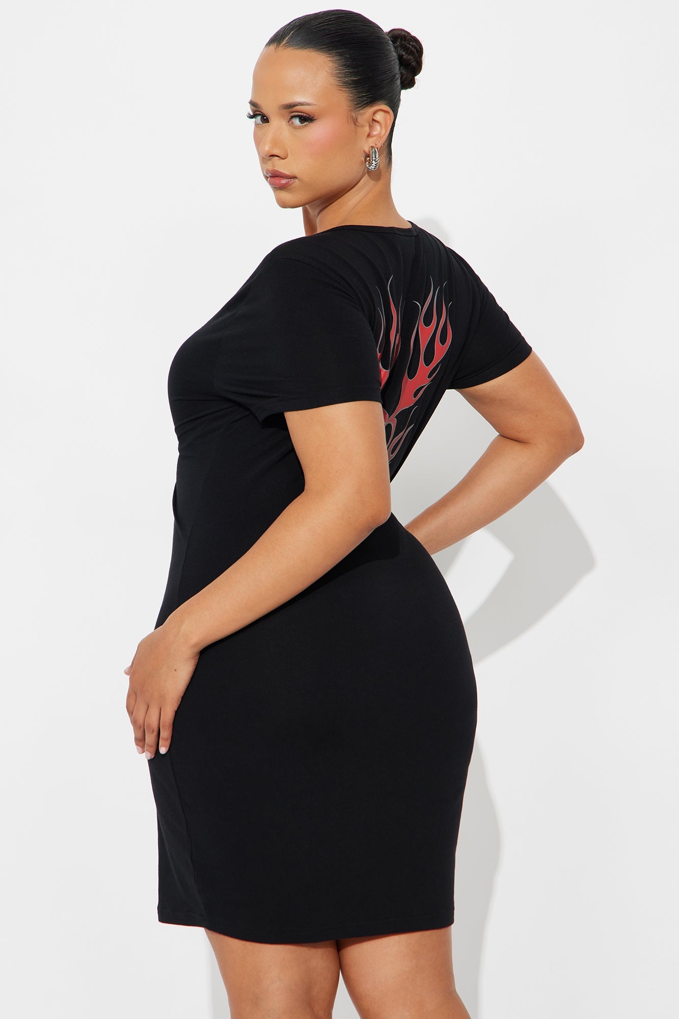 Von Dutch Flames Long Sleeve Mini Dress - Black/Red