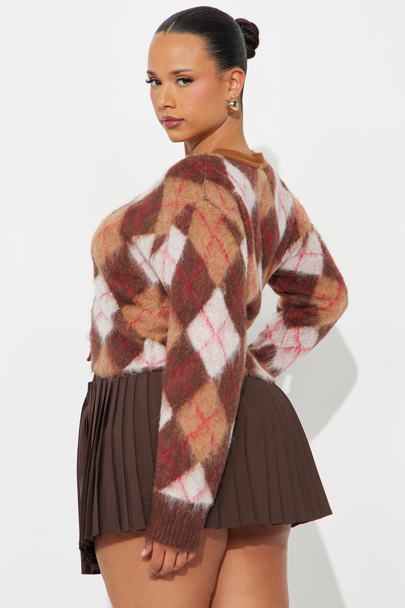 Argyle Babe Fuzzy Cardigan - Taupe/combo