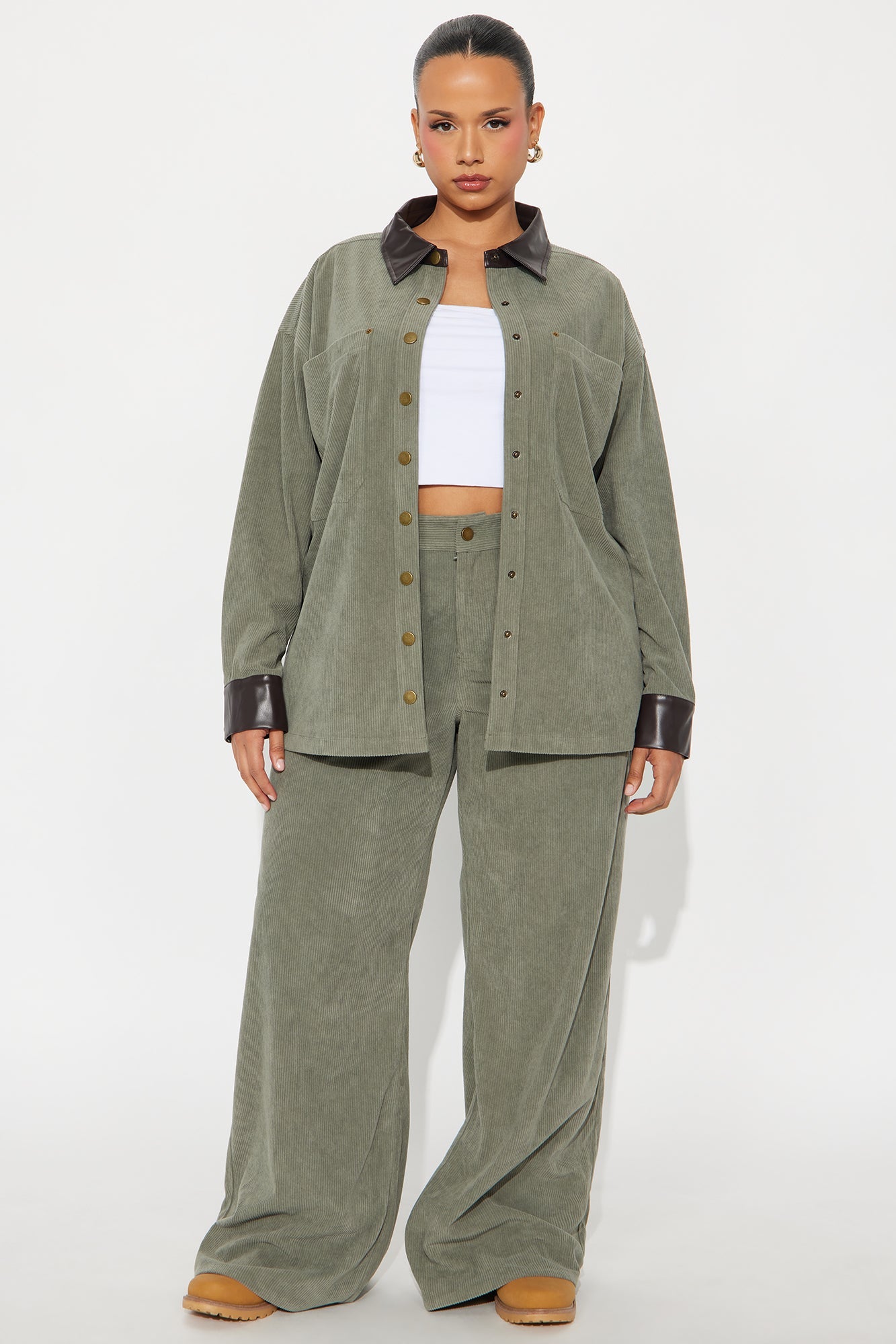 Cathleen Corduroy Pant Set - Olive