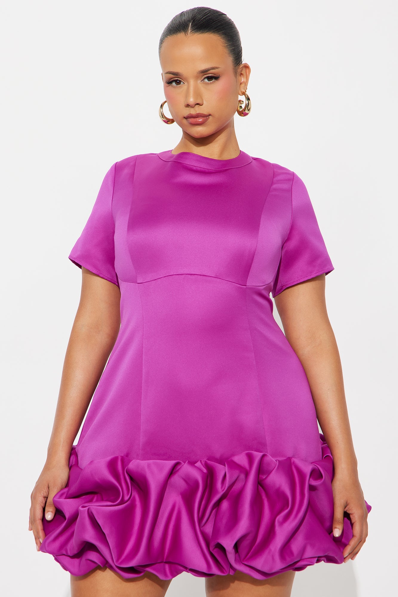 Sienna Satin Short Sleeve Mini Dress - Magenta